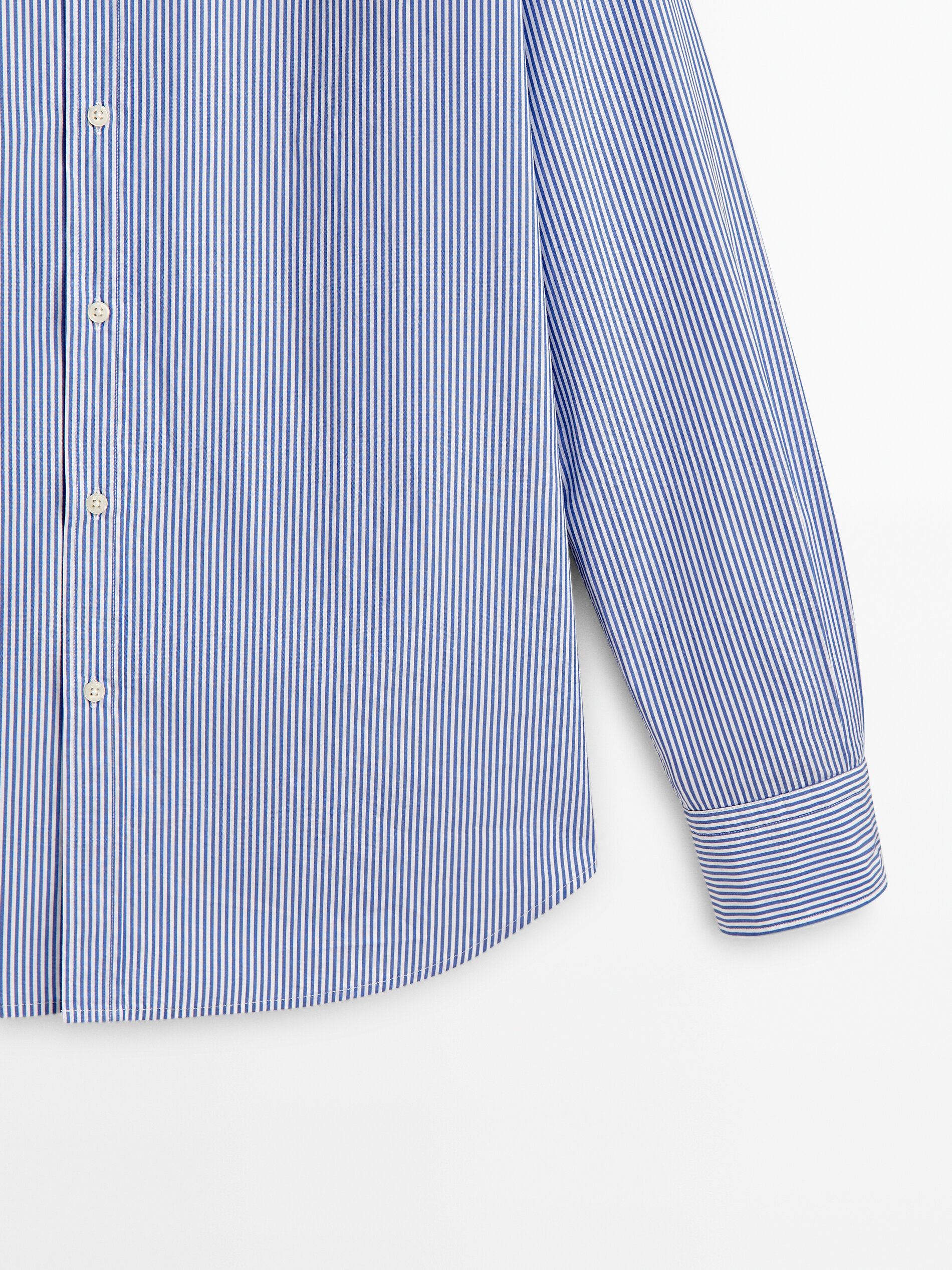 Camisa popelín rayas algodón slim fit - CELESTE