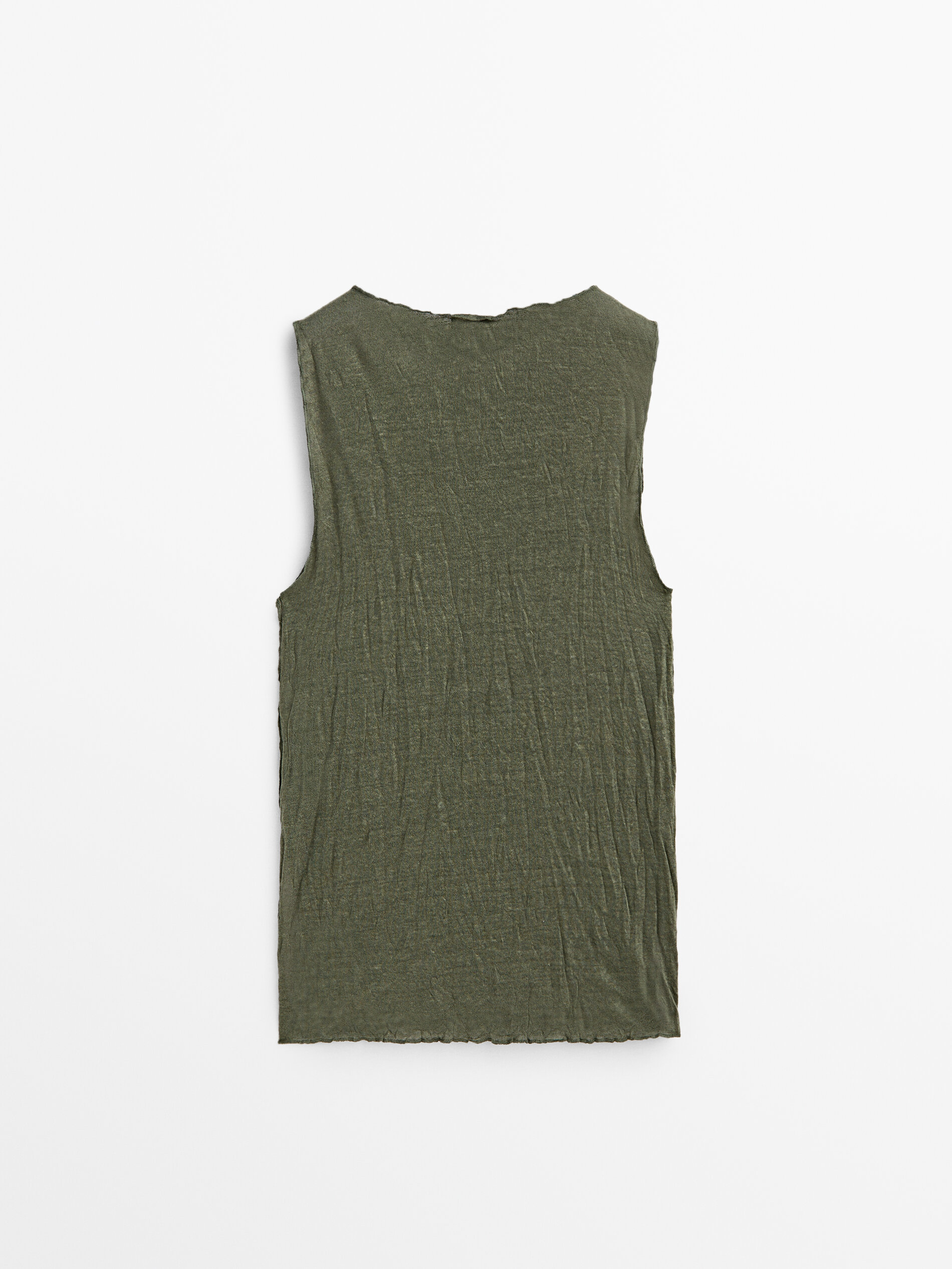 Camiseta mezcla lino efecto arrugado - KAKI CLARO