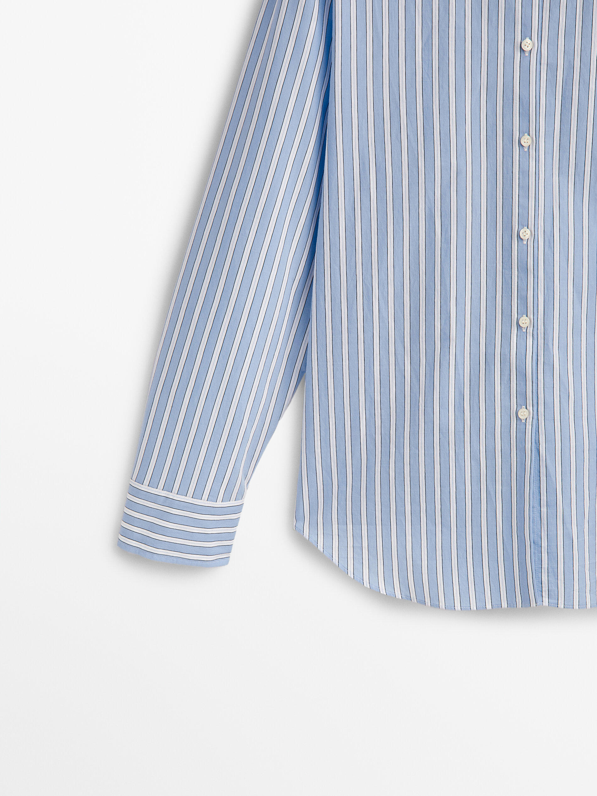 Camisa mezcla algodón doble raya - CELESTE