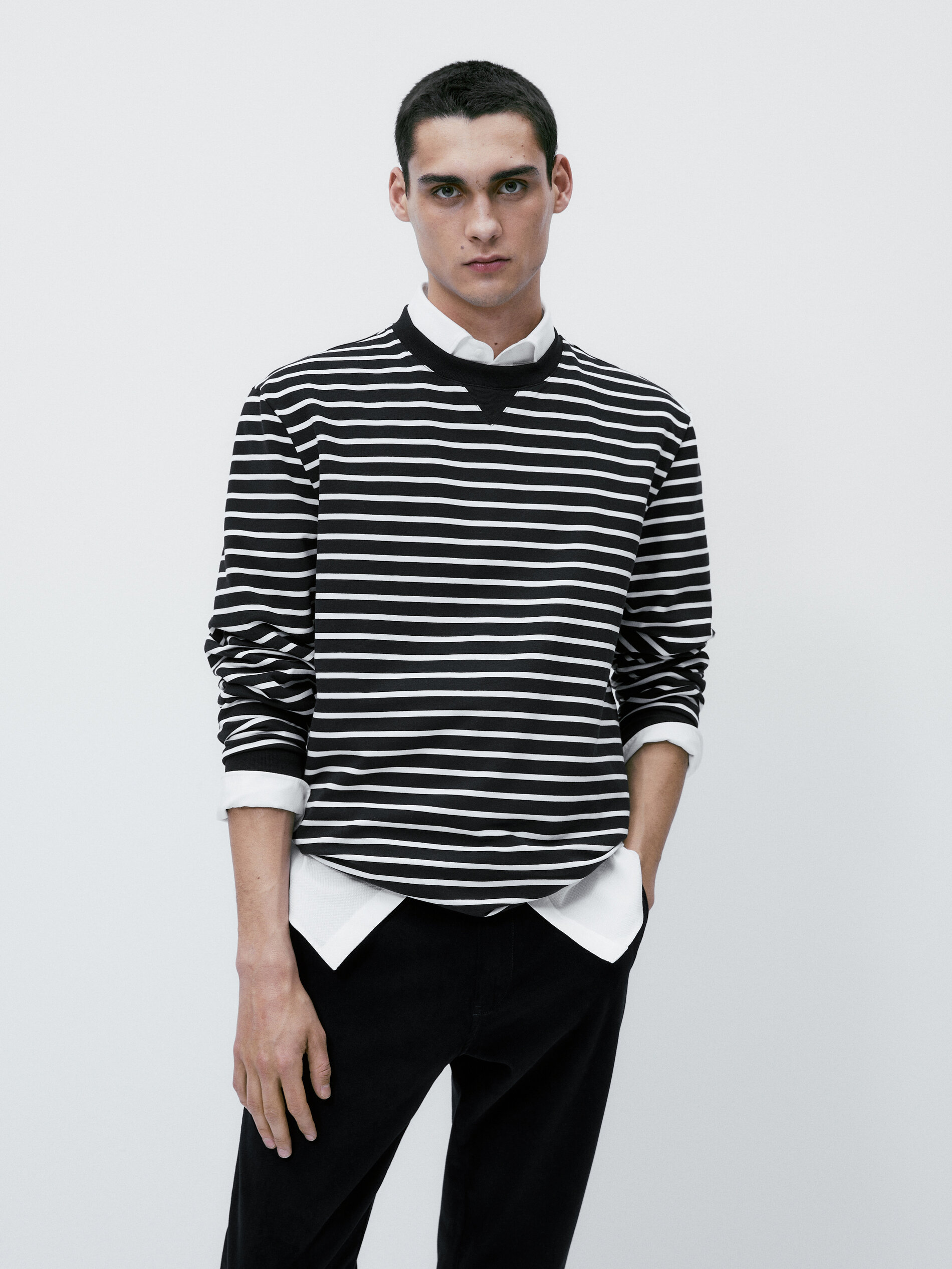 Sudadera rayas mezcla algodón - AZUL MARINO