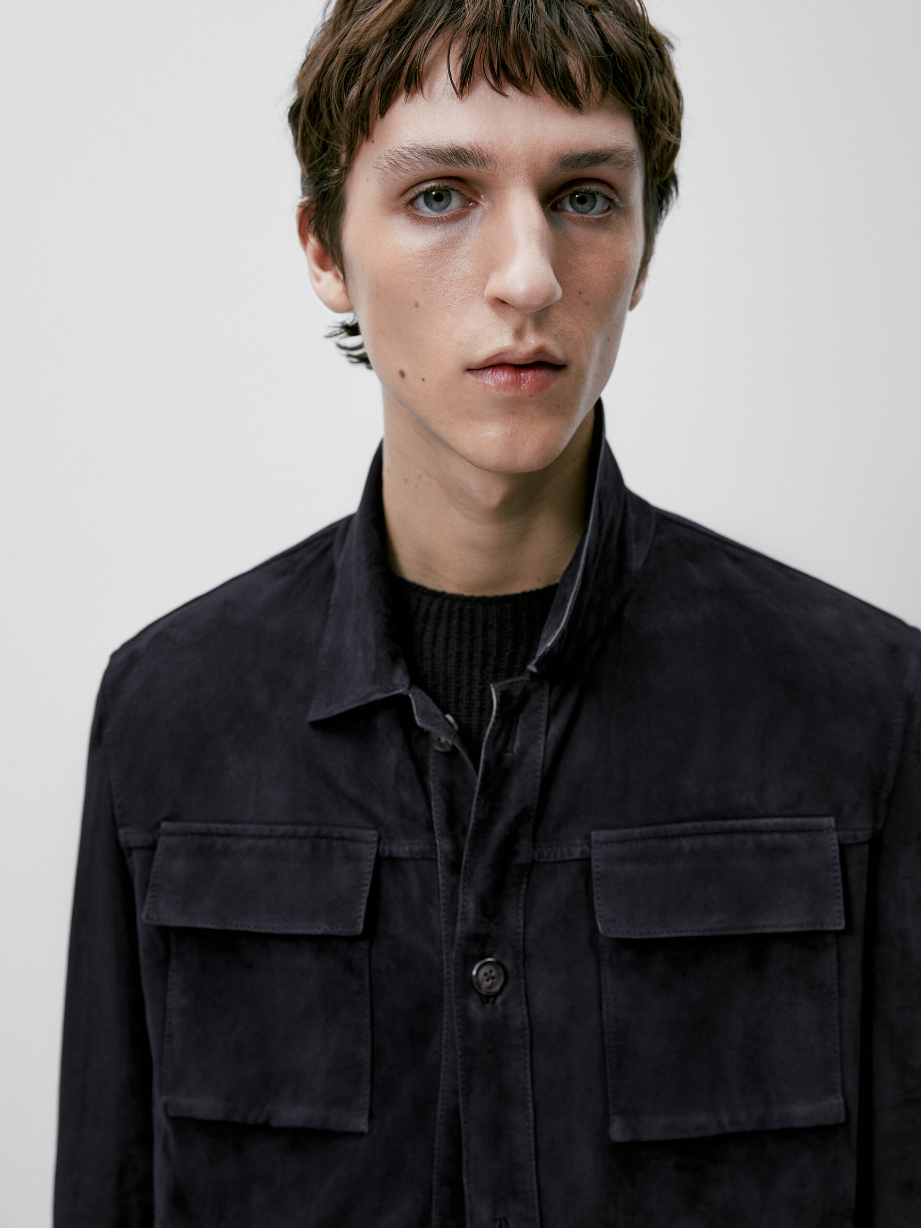 Sobrecamisa de ante con botones - AZUL MARINO