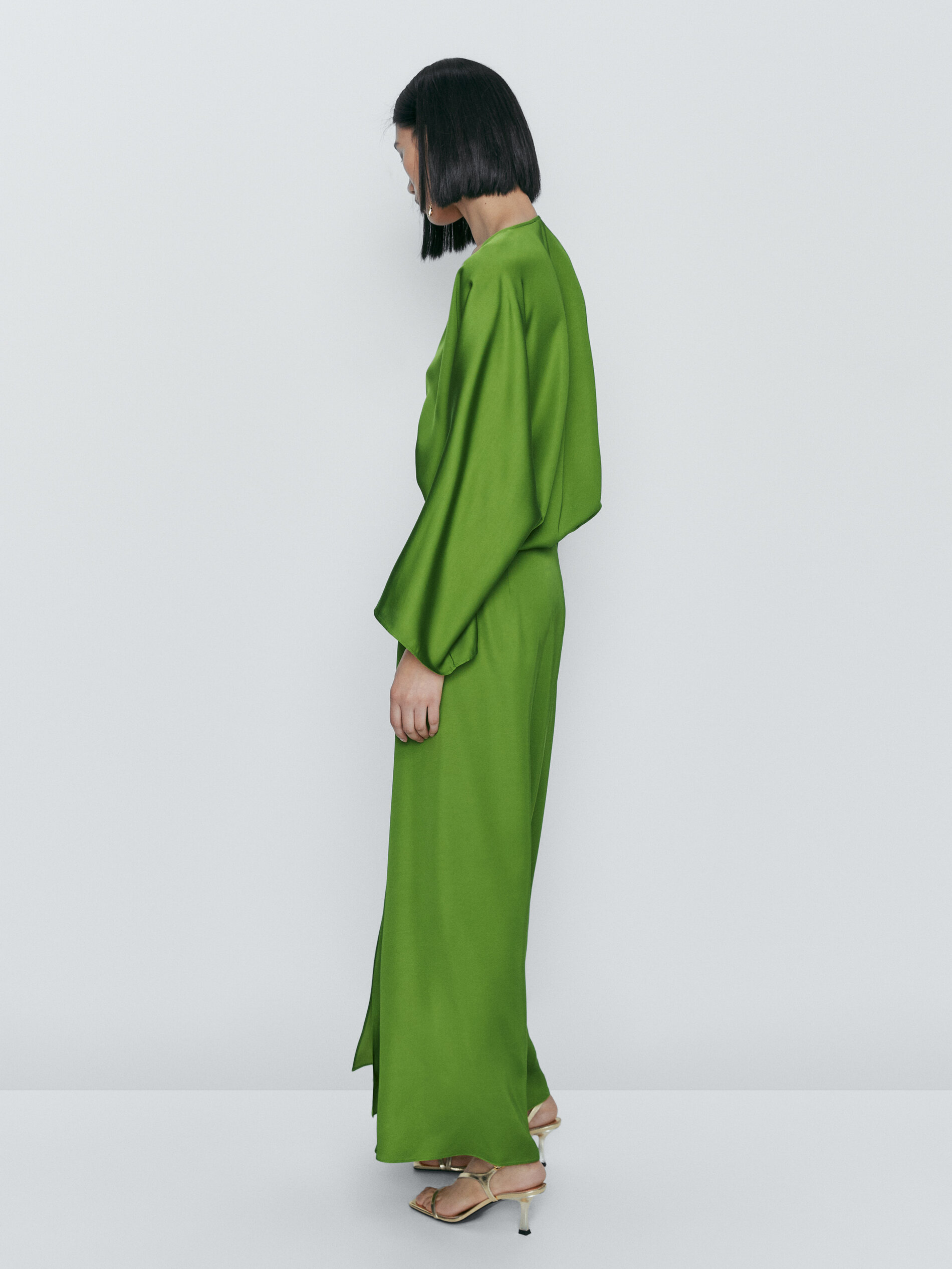 Vestido kimono fluido detalle fajín - VERDE