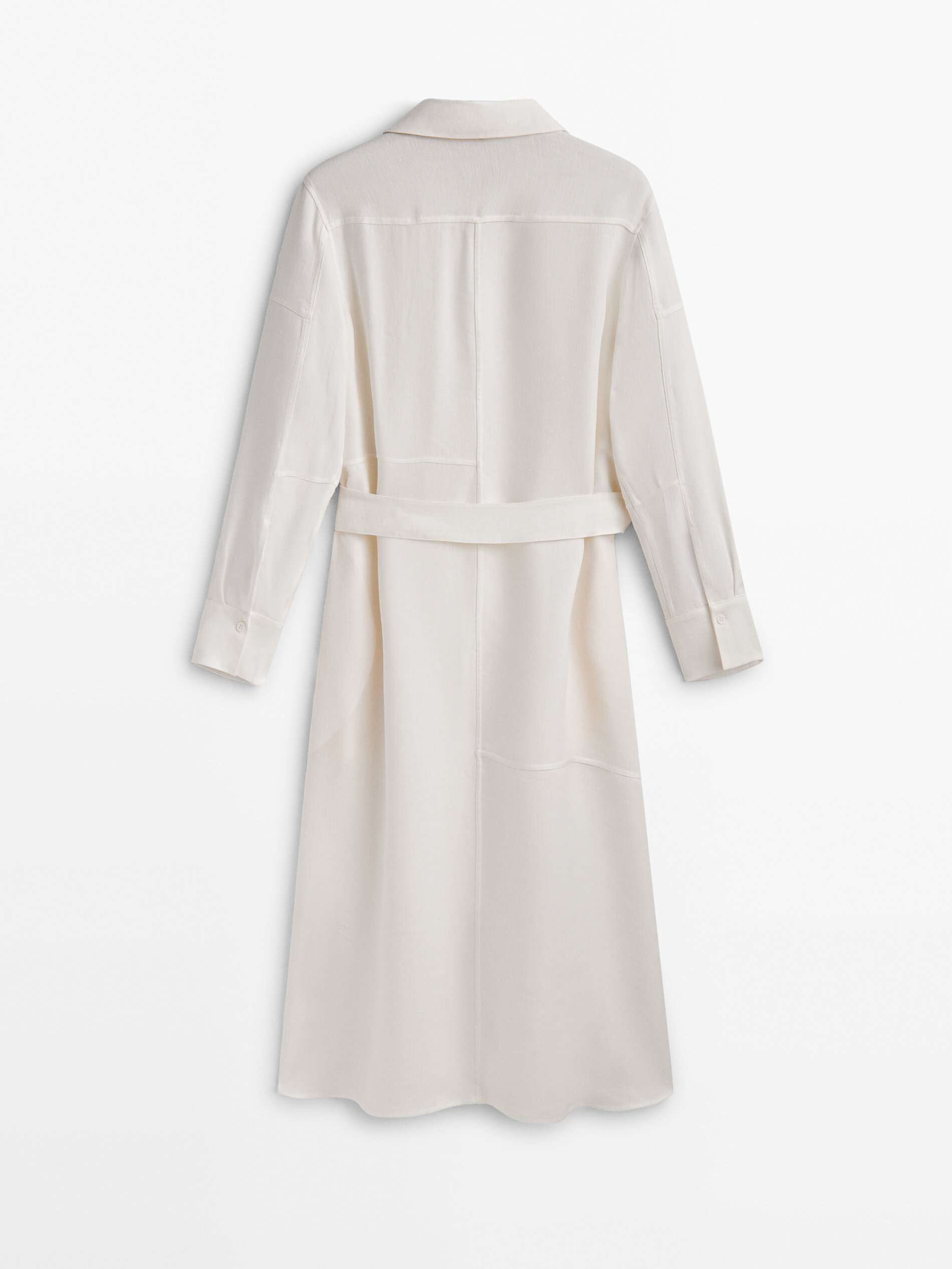 Vestido camisero con lino costuras - BLANCO