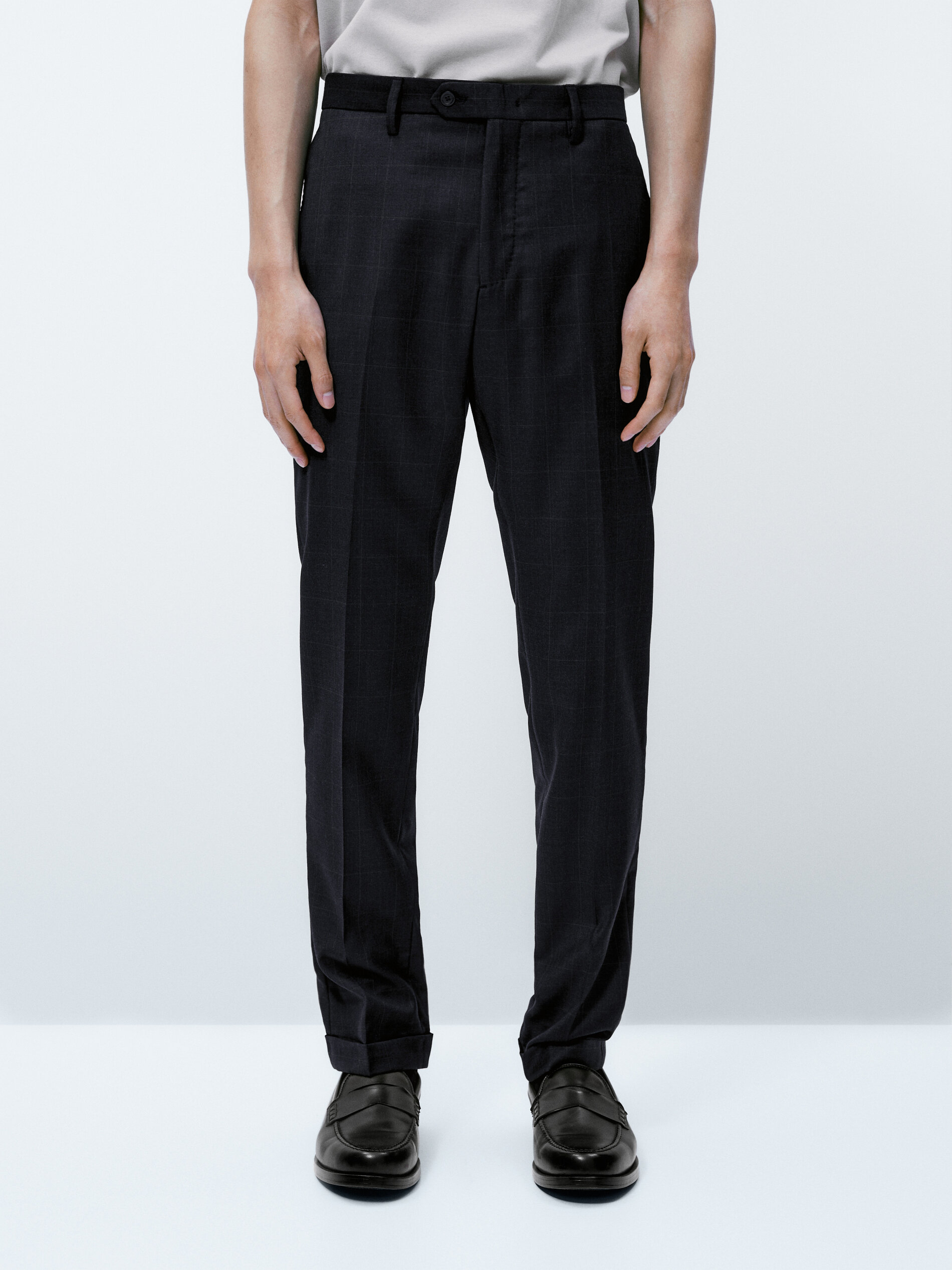 Pantalón traje cuadros azul marino lana - AZUL MARINO