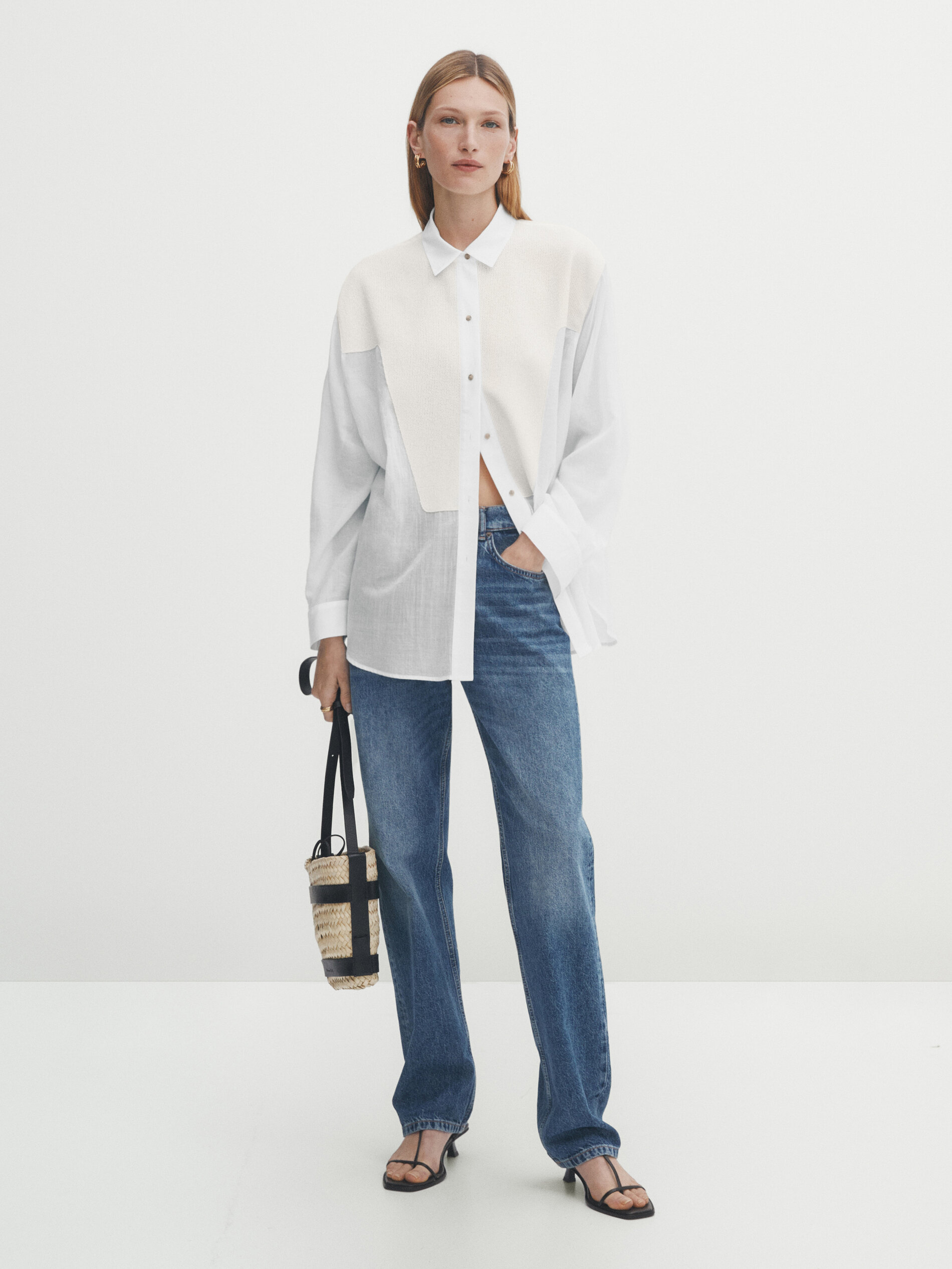 Camisa semitransparente detalle pechera - BLANCO