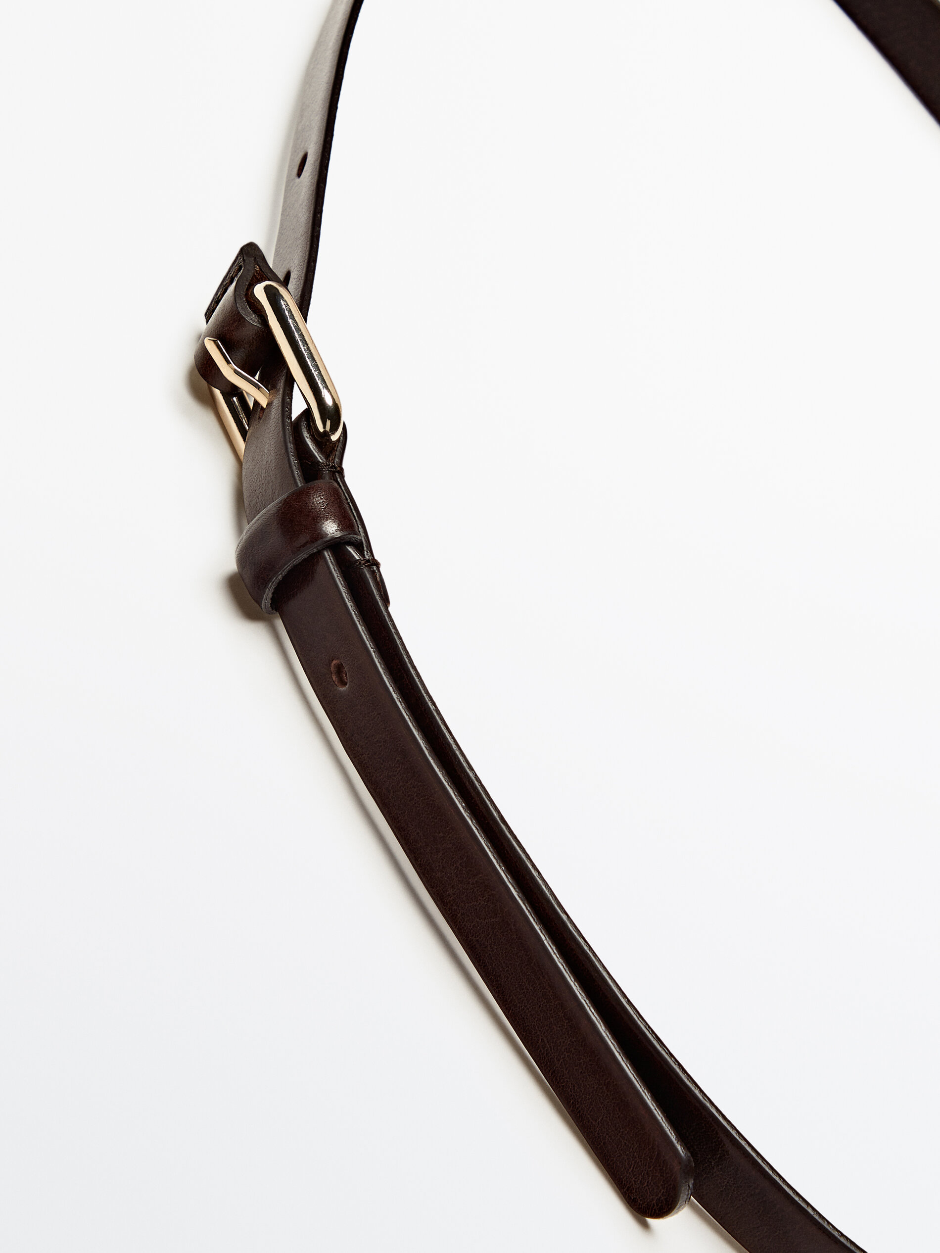 Cinturón fino piel hebilla forrada - MARRÓN