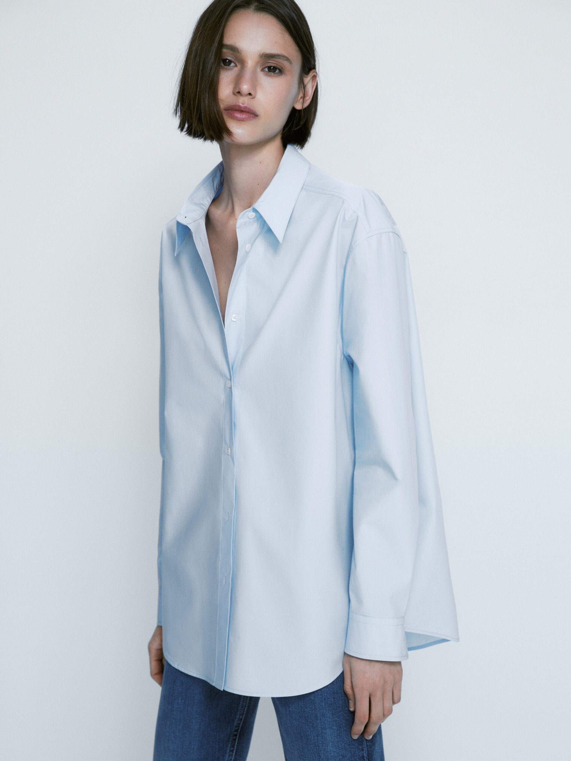 Camisa popelín detalle costuras - CELESTE