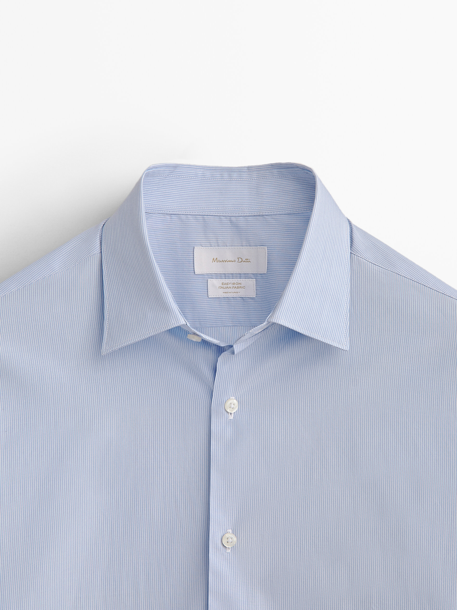 Camisa rayas algodón slim fit - CELESTE