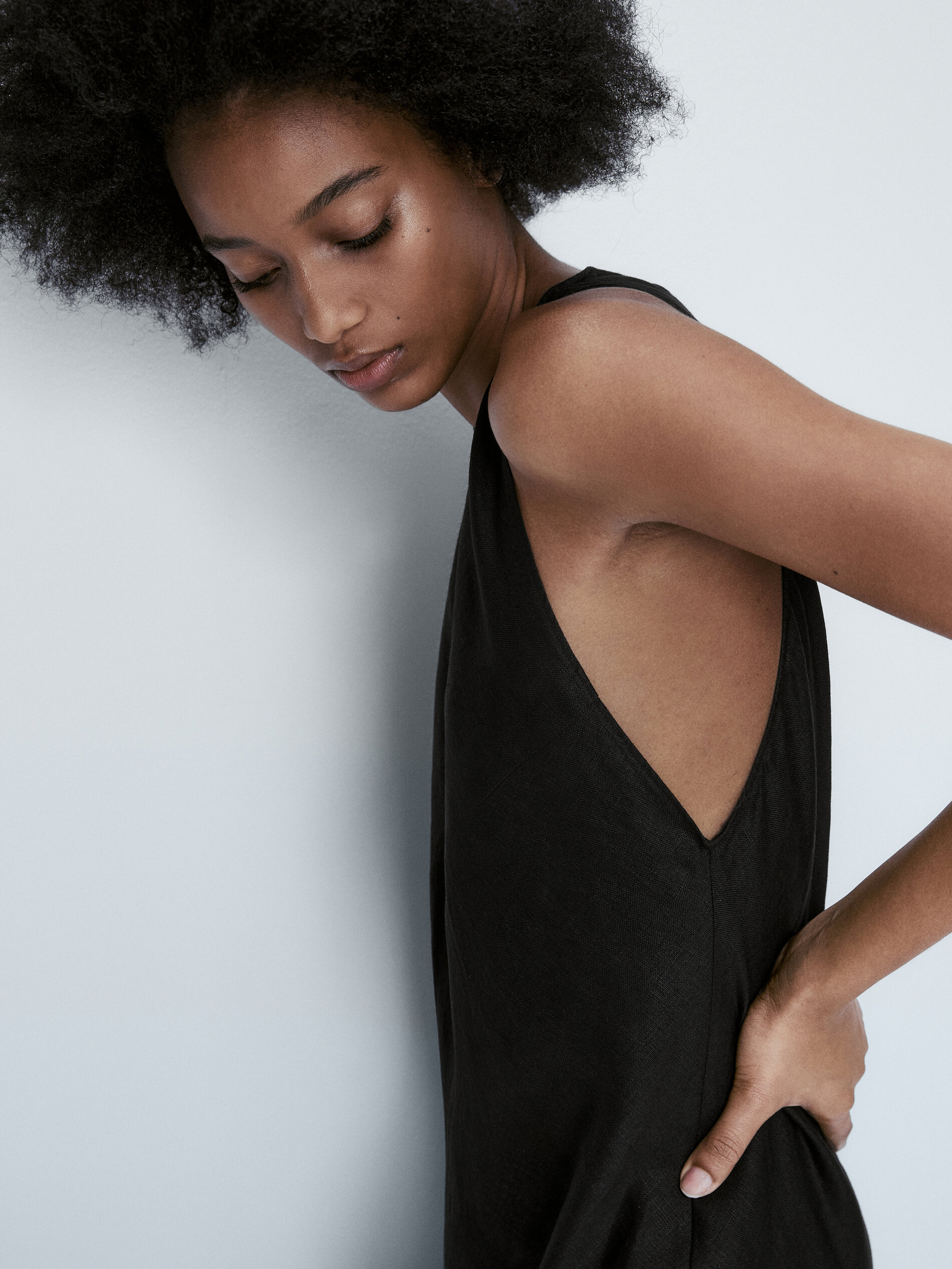 Vestido lino cuello halter - NEGRO