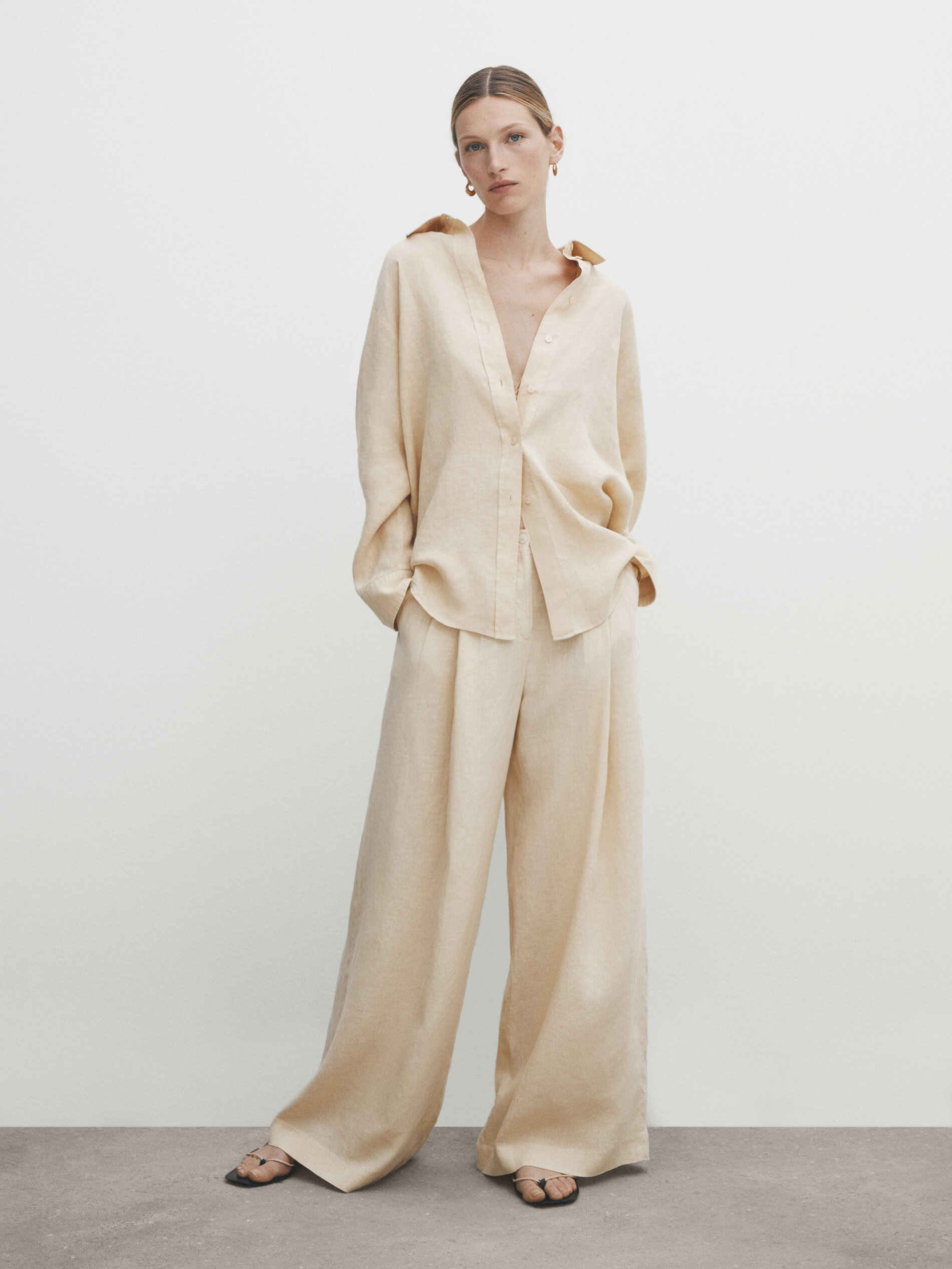 Camisa oversize conjunto 100% lino - Garbanzo