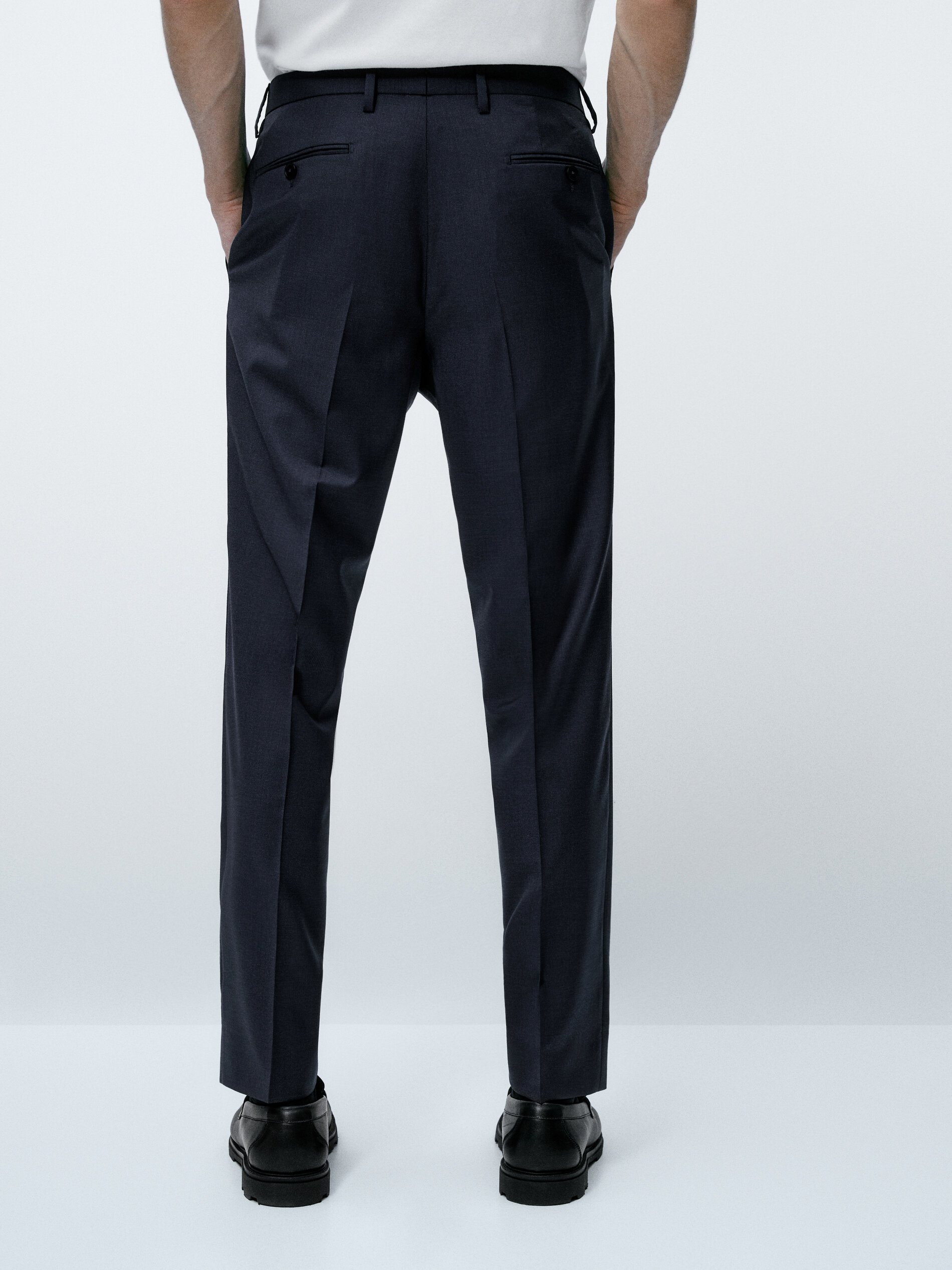 Pantalón traje pata de gallo 100% lana - AZUL MARINO