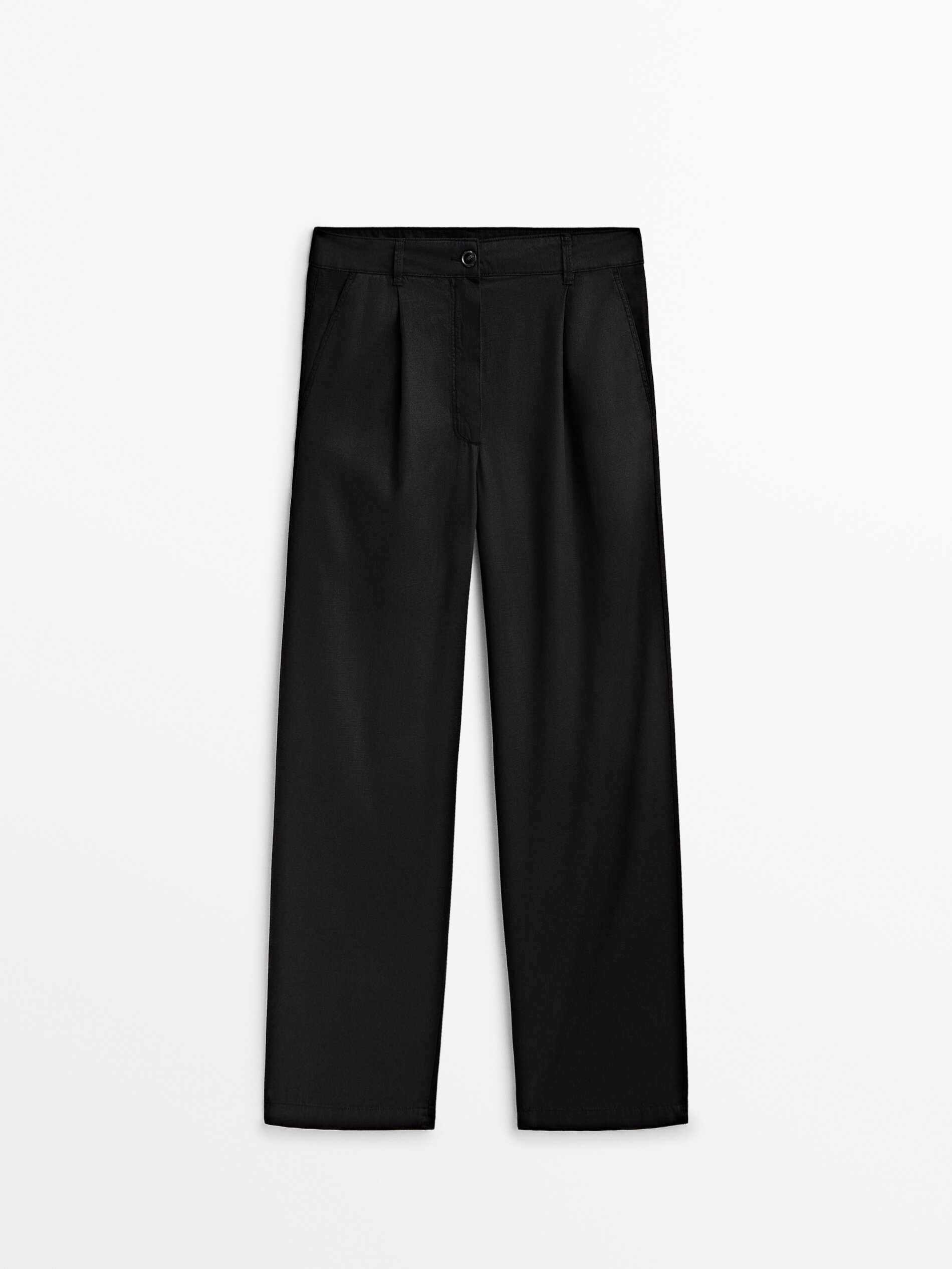 Pantalón fluido mezcla lyocell pinzas - NEGRO