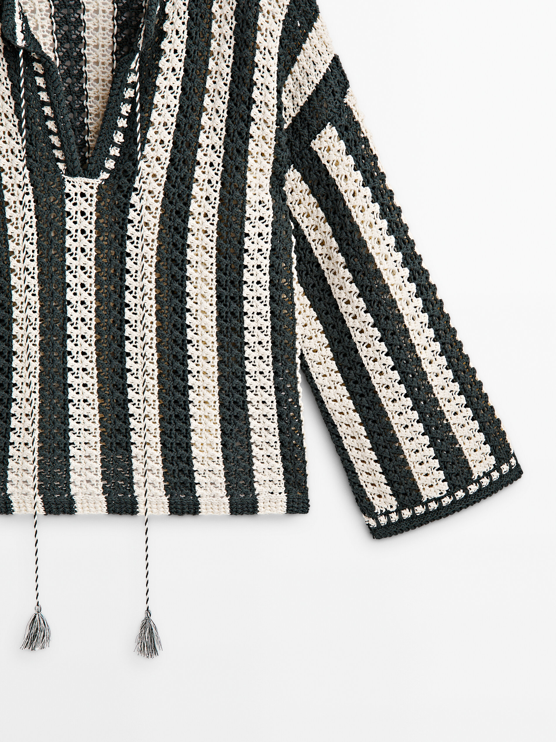 Jersey kaftán crochet rayas - VERDE OSCURO