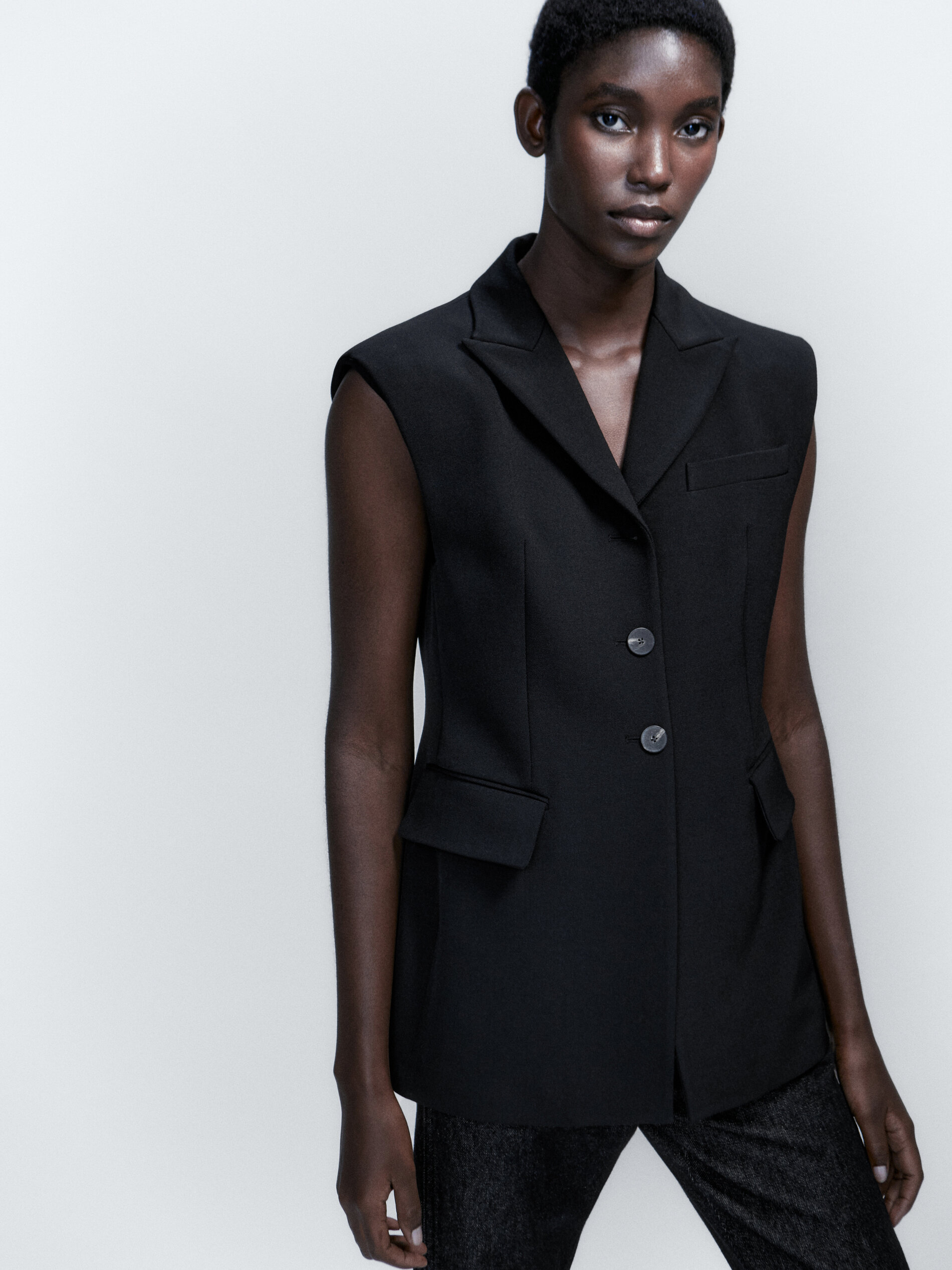 Chaleco largo negro botones - NEGRO