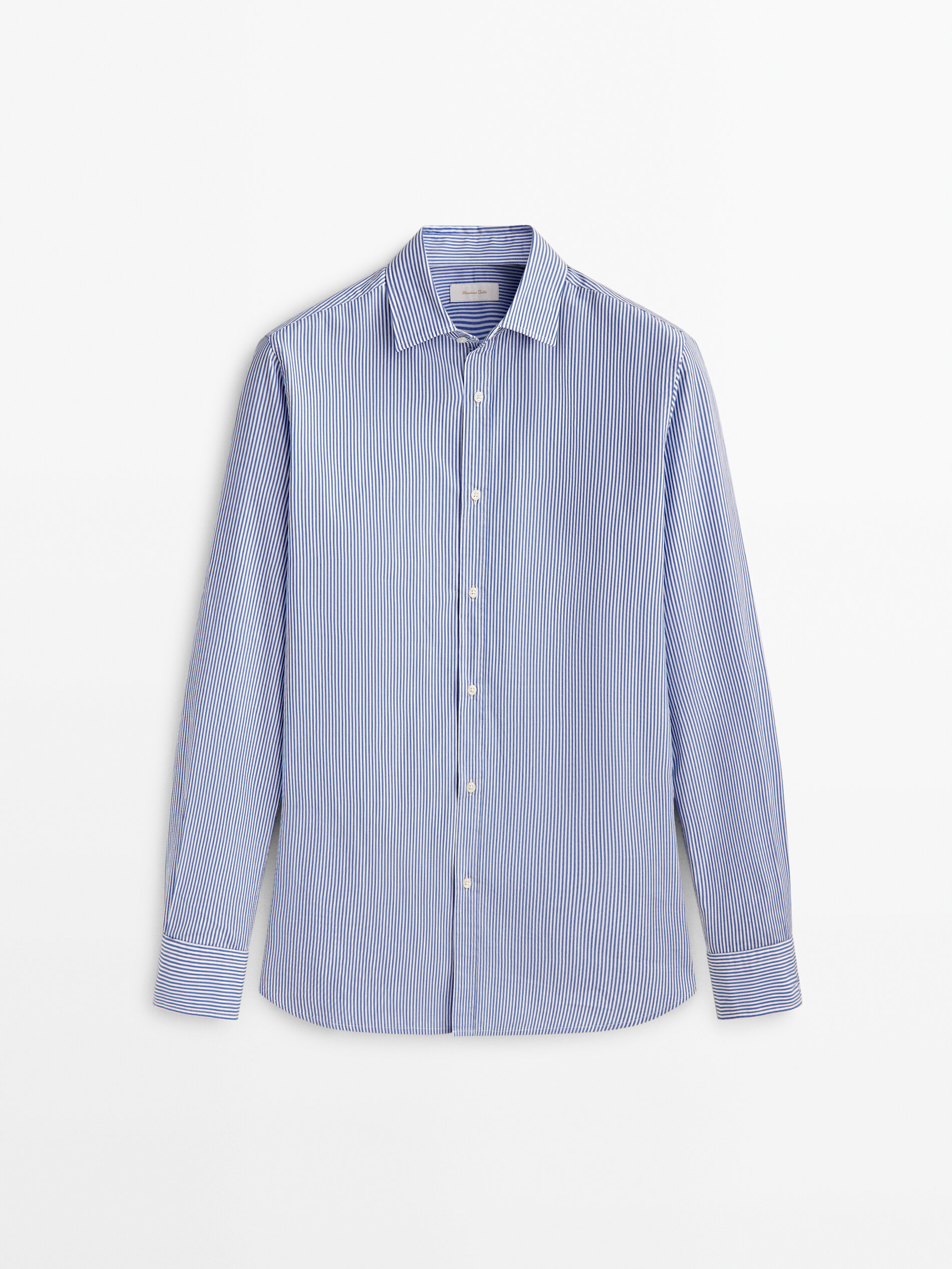 Camisa popelín rayas algodón slim fit - CELESTE