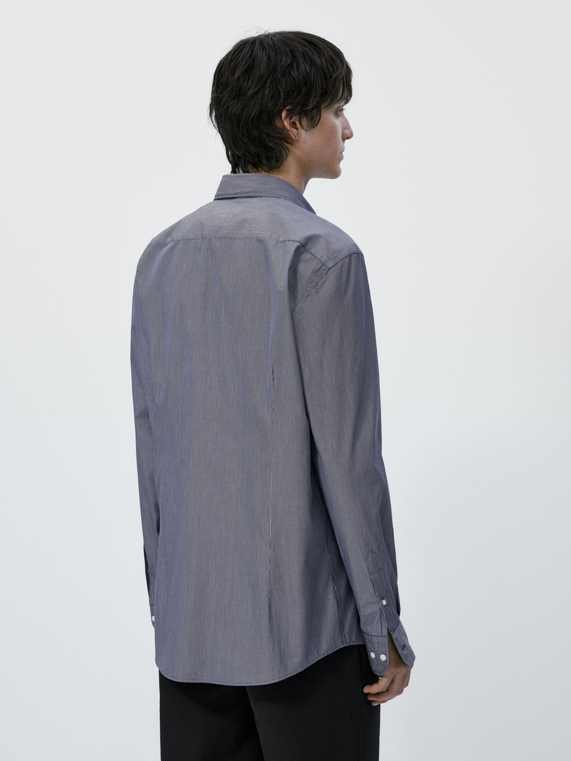 Camisa popelín algodón rayas slim fit - AZUL MARINO