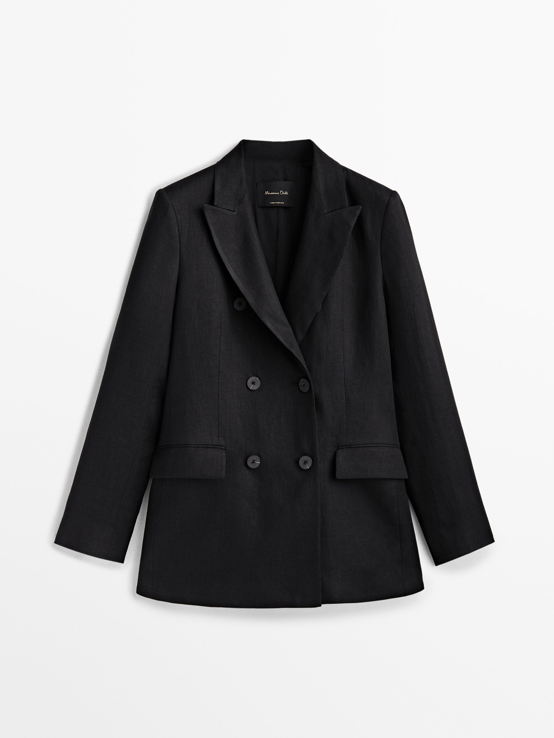 Americana traje cruzada 100% lino - NEGRO