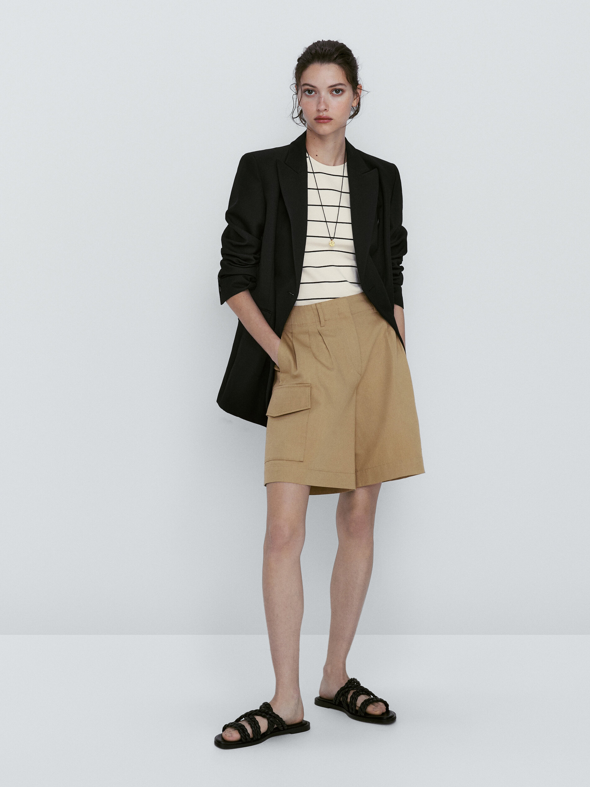 Camiseta rayas canalé manga sisa - CRUDO