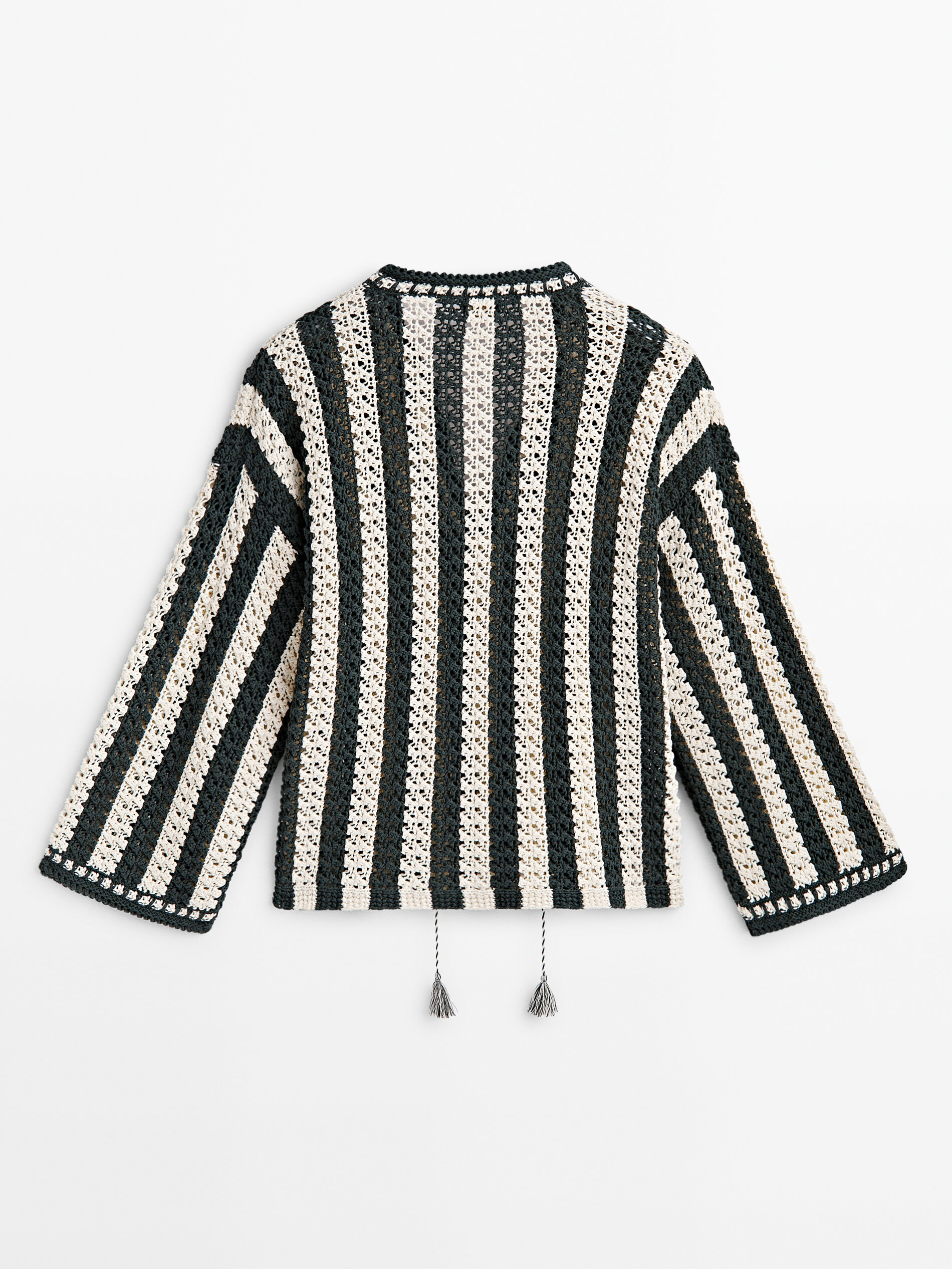 Jersey kaftán crochet rayas - VERDE OSCURO