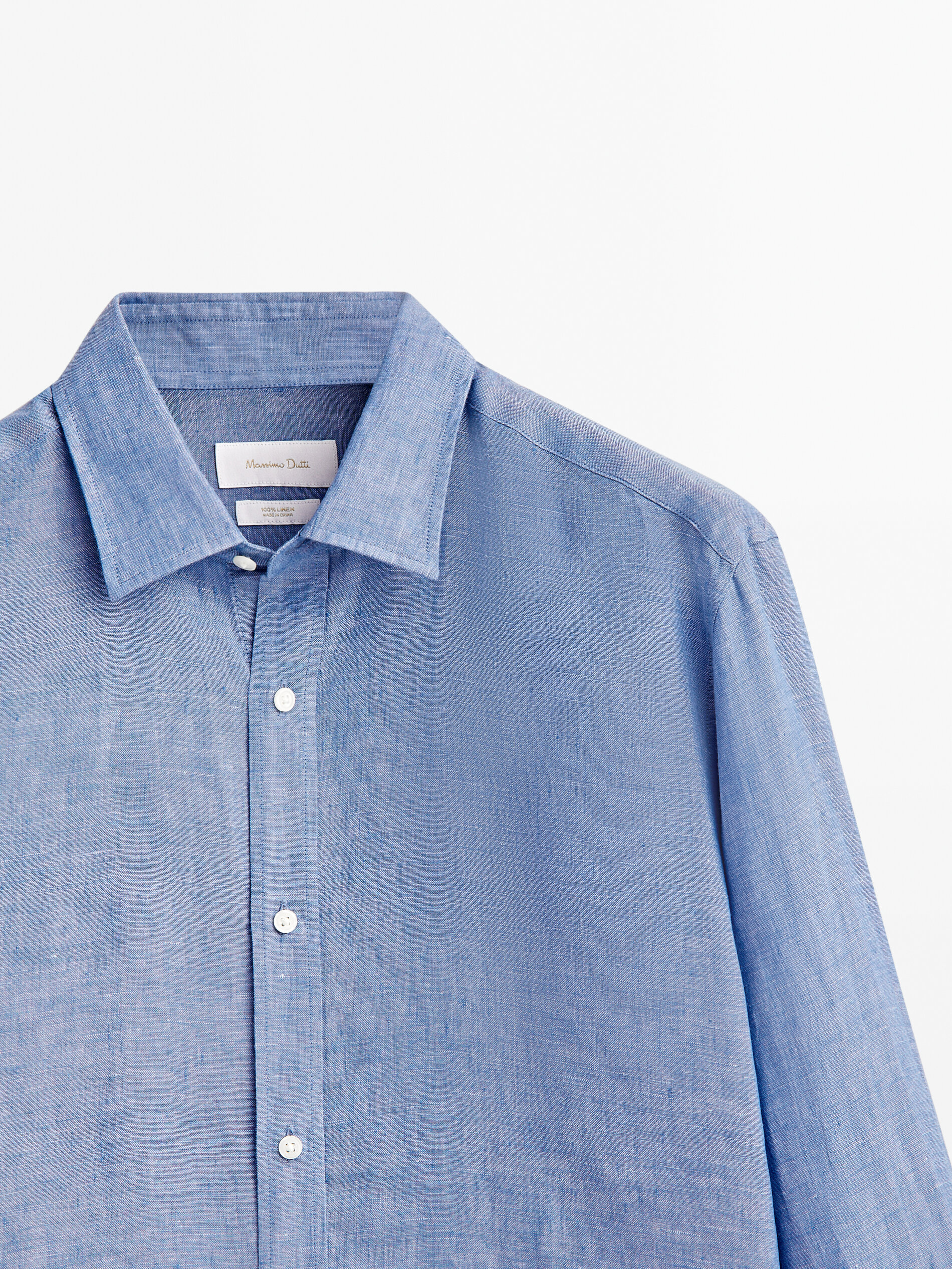 Camisa lino tintado regular fit - AZUL MEDIO