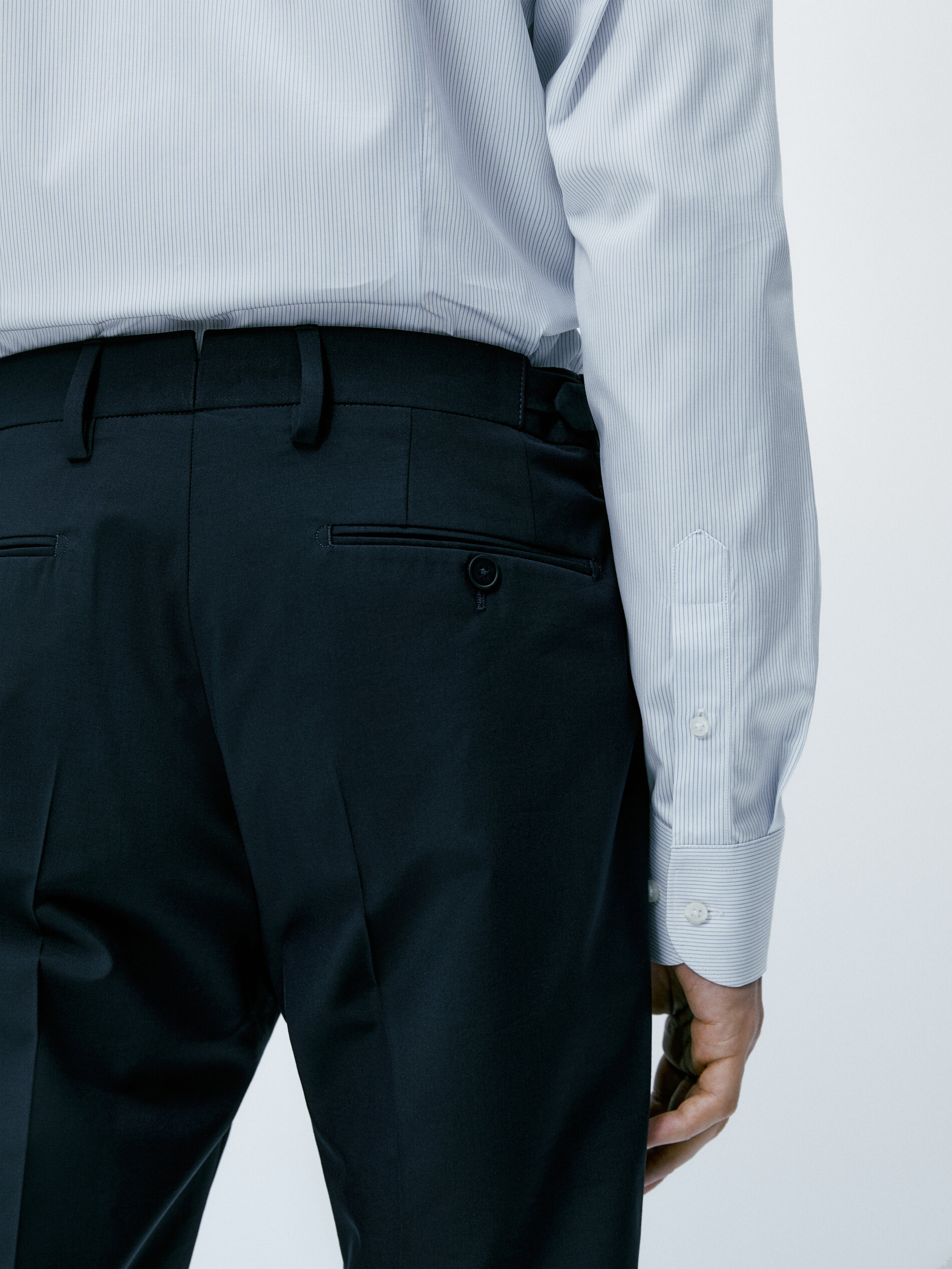 Pantalón traje con lana y algodón - AZUL MARINO