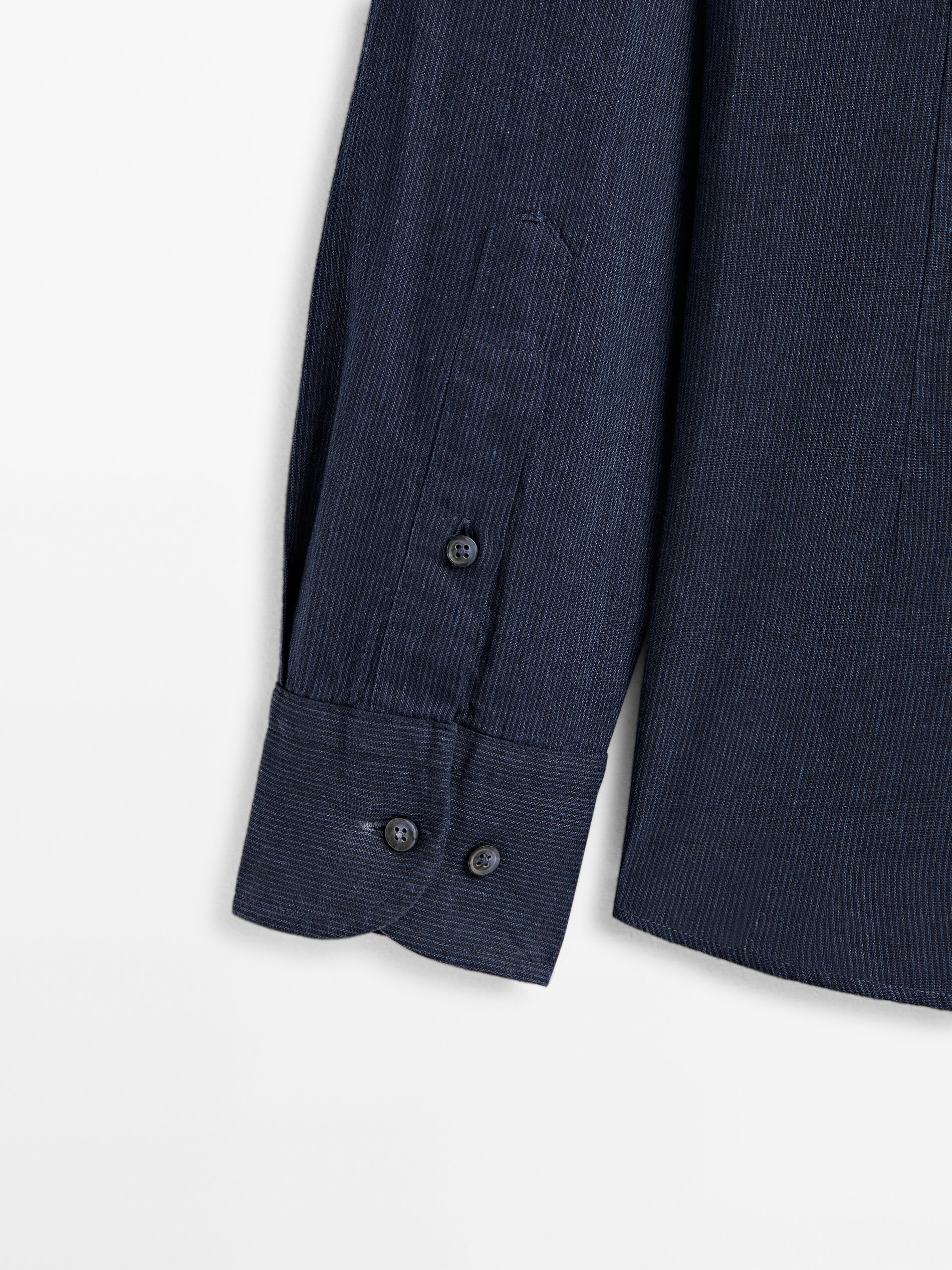 Camisa mil rayas con lino y algodón slim fit - AZUL MARINO