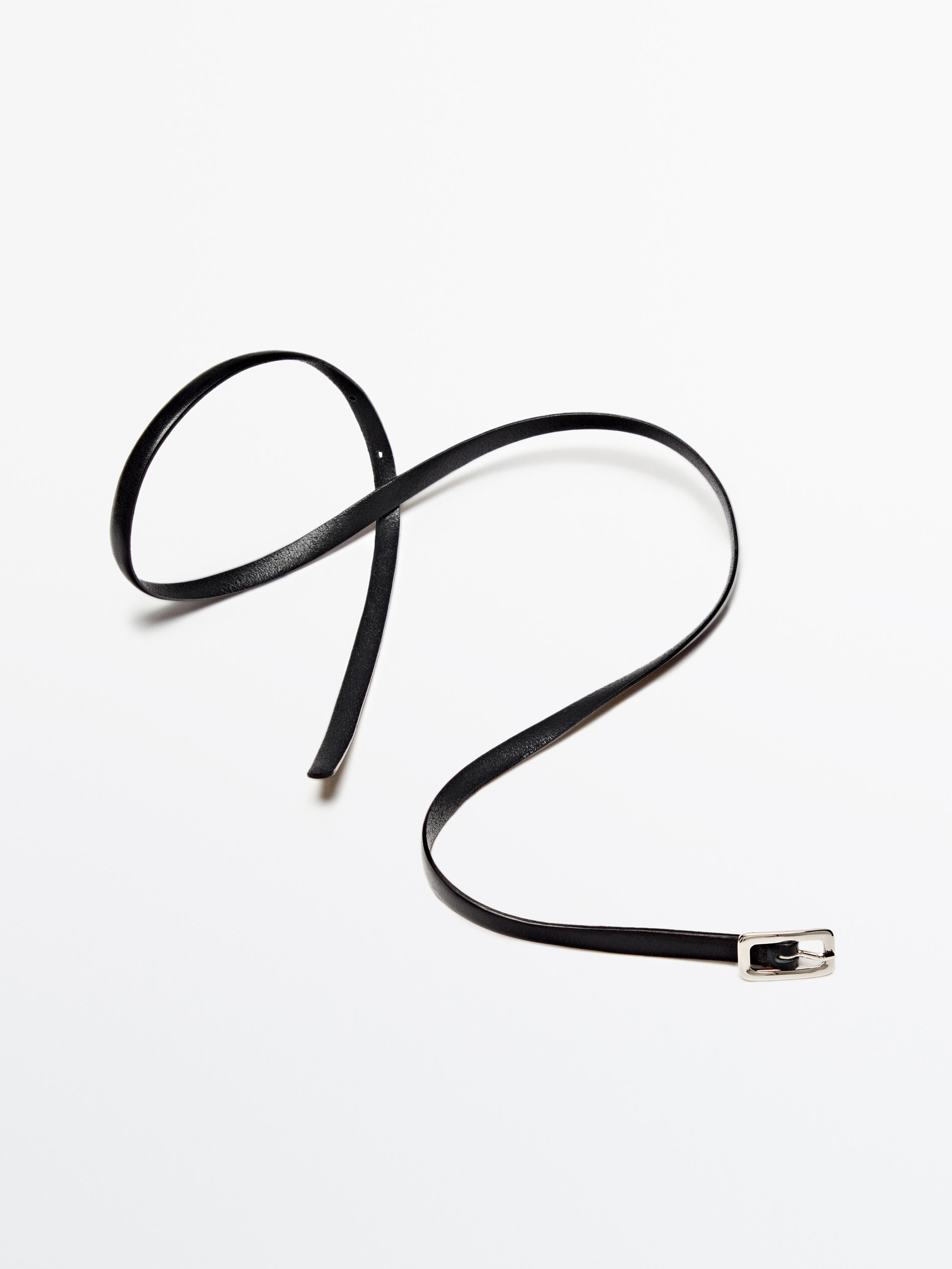 Cinturón fino piel hebilla rectangular - NEGRO