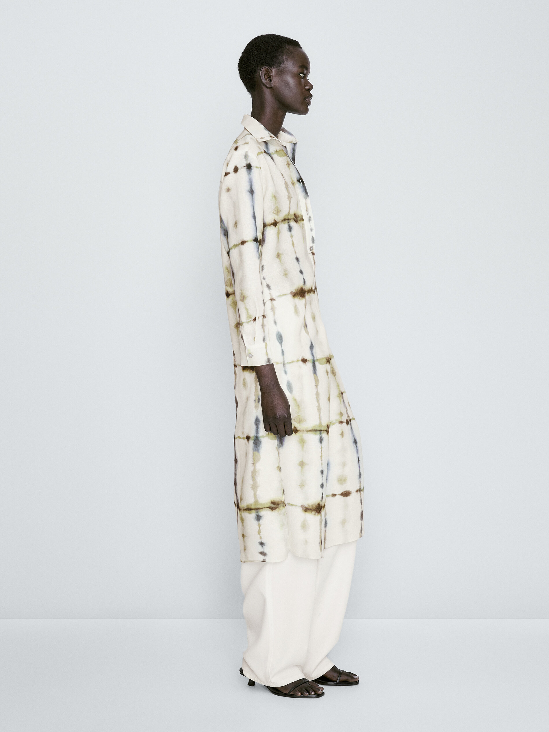 Vestido tie dye con lino y algodón - AZUL