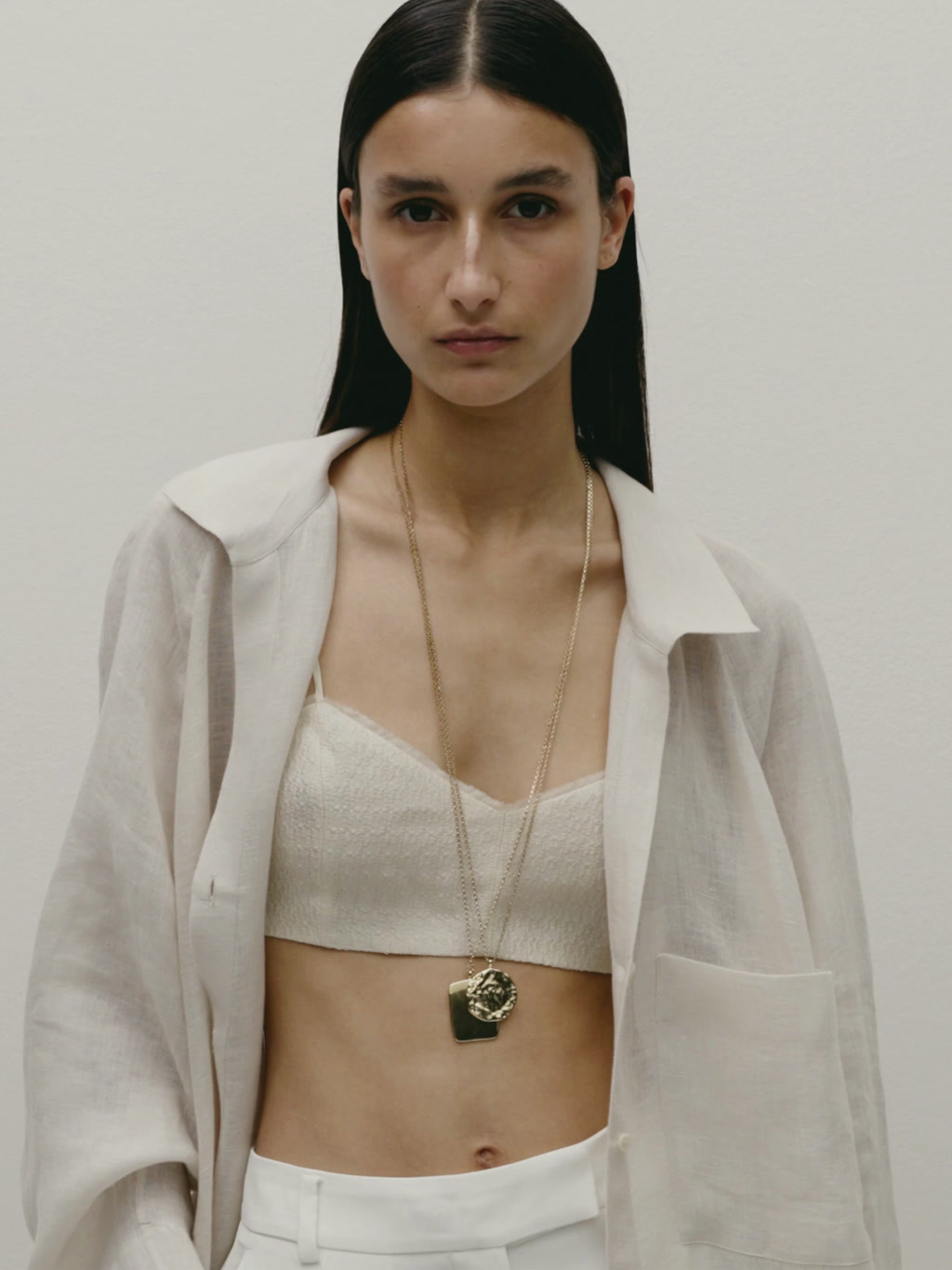 Collar largo moneda textura baño oro - DORADO