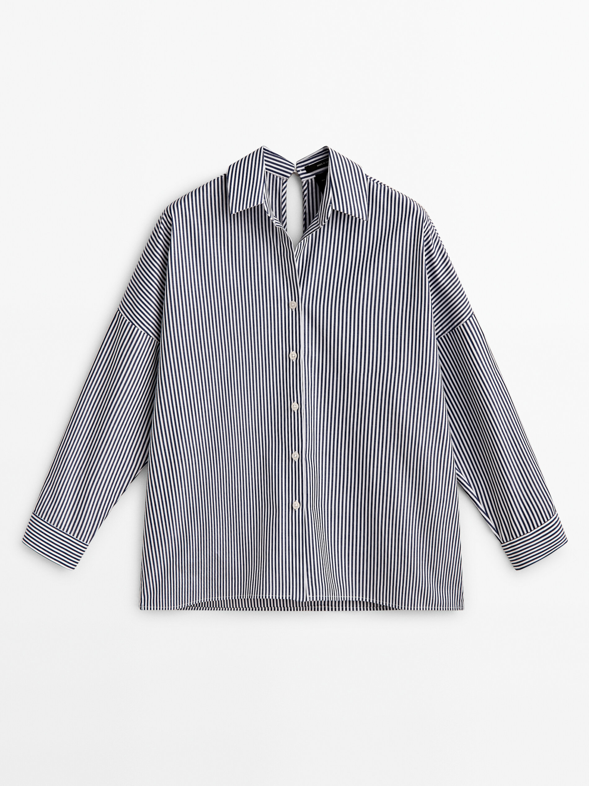 Camisa rayas popelín abertura -Studio - AZUL MARINO