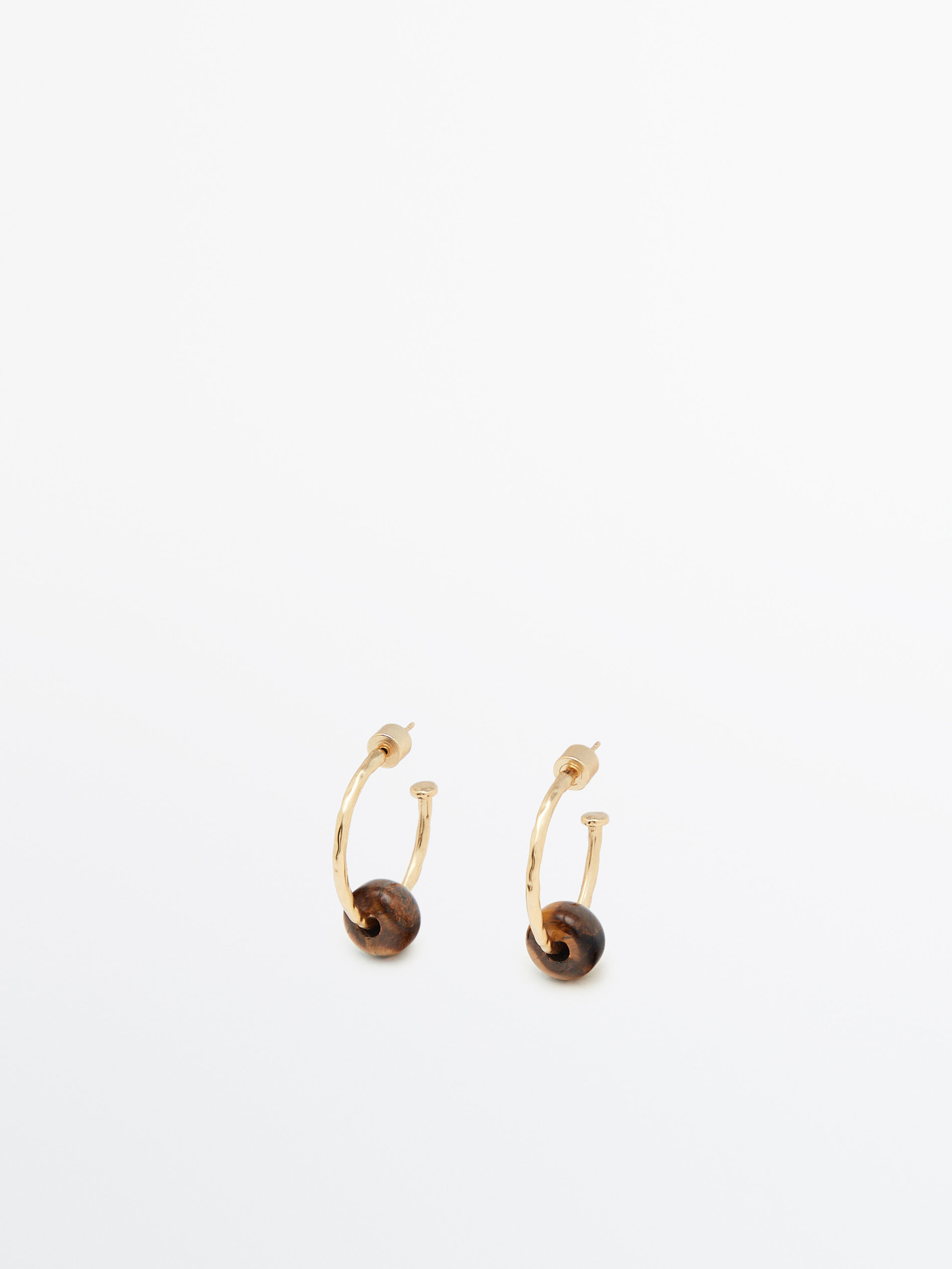 Pendientes aros textura piedra marrón baño oro - DORADO