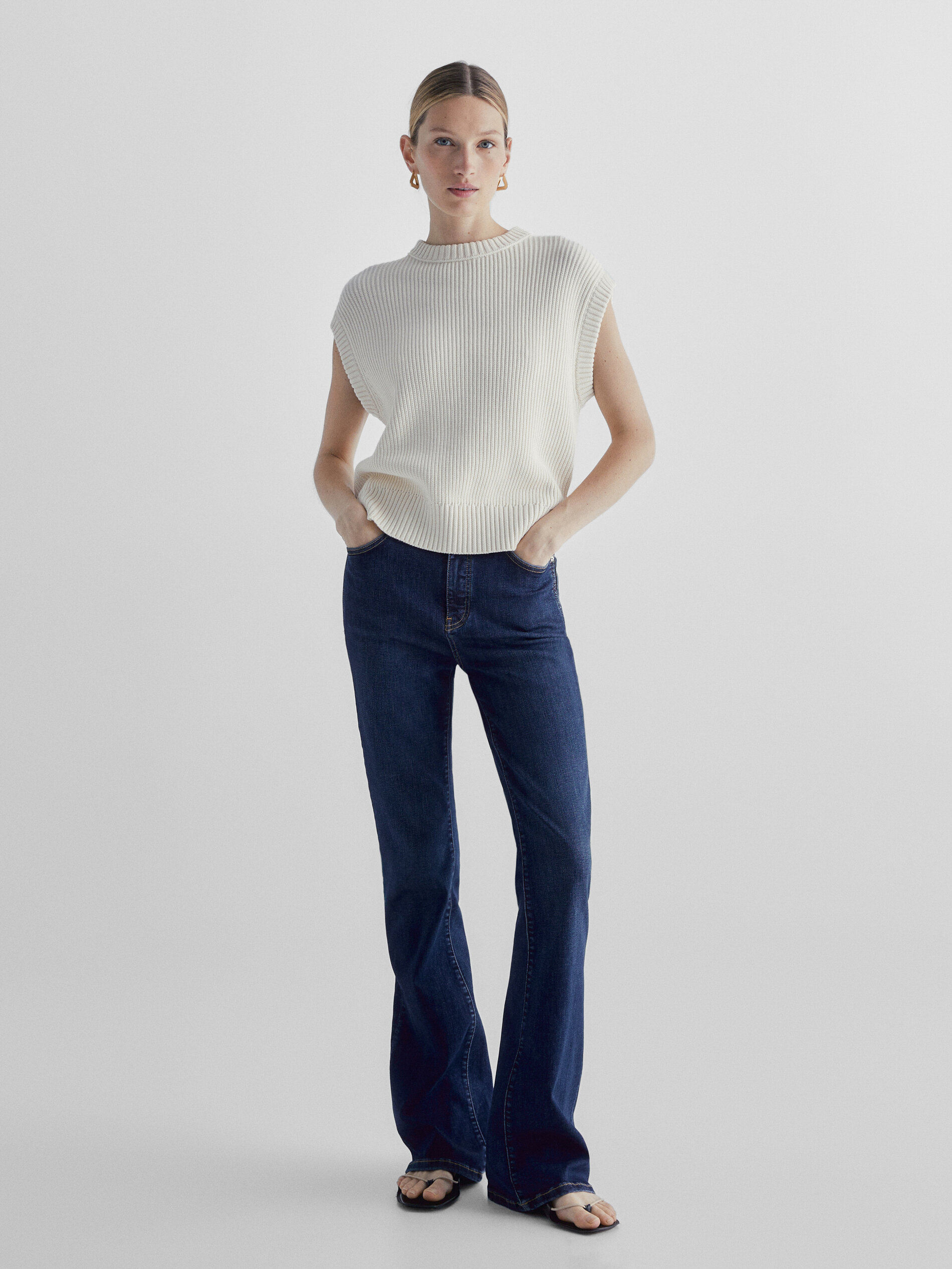 Pantalón vaquero tiro alto skinny flare - AZUL MEDIO