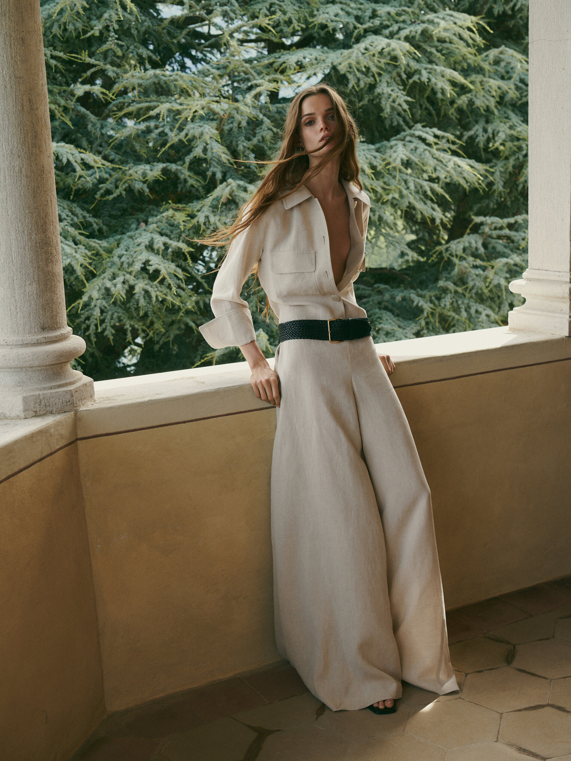 Mono con lino bolsillos - CRUDO