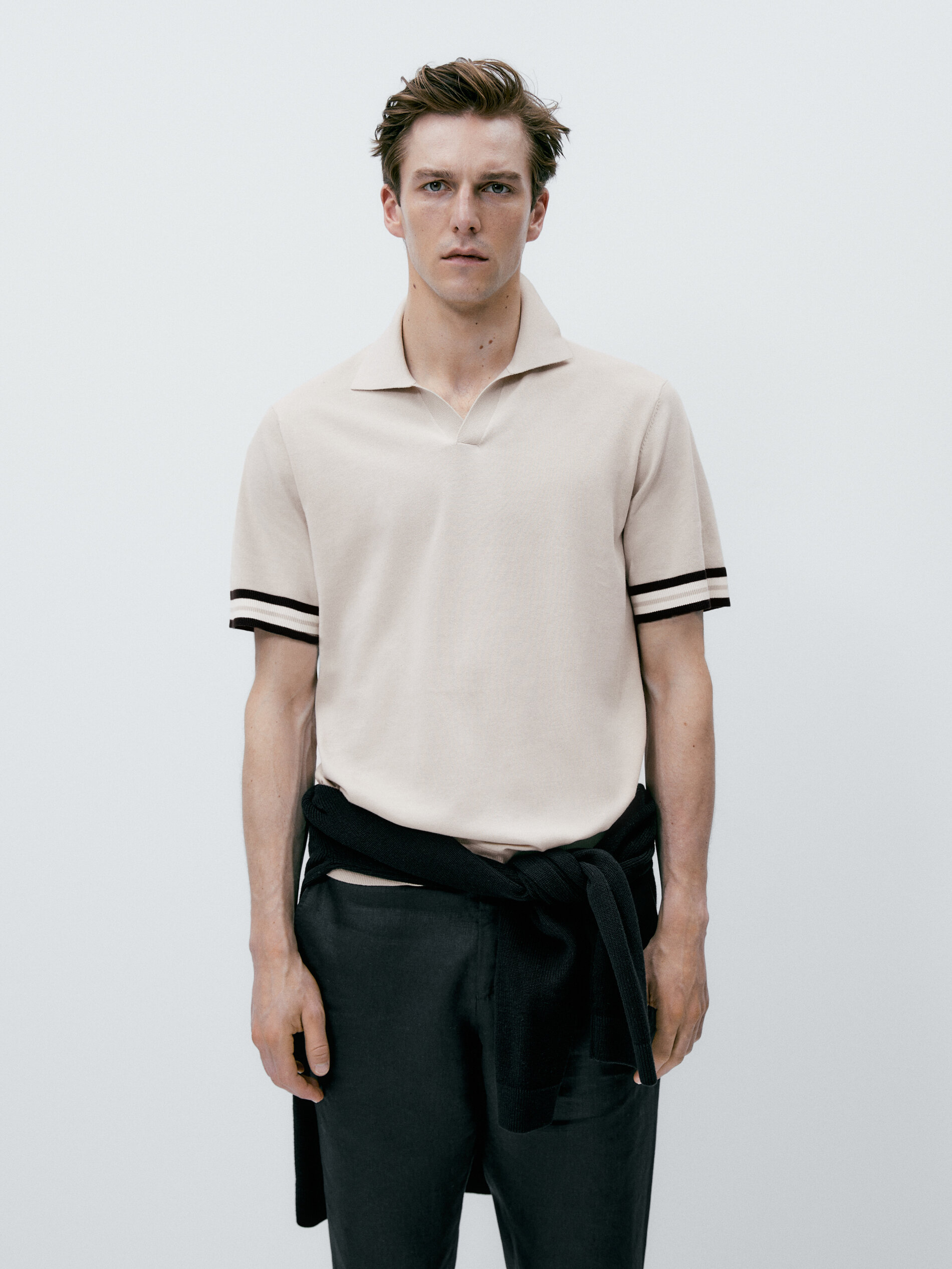 Jersey polo manga corta contraste - Beige