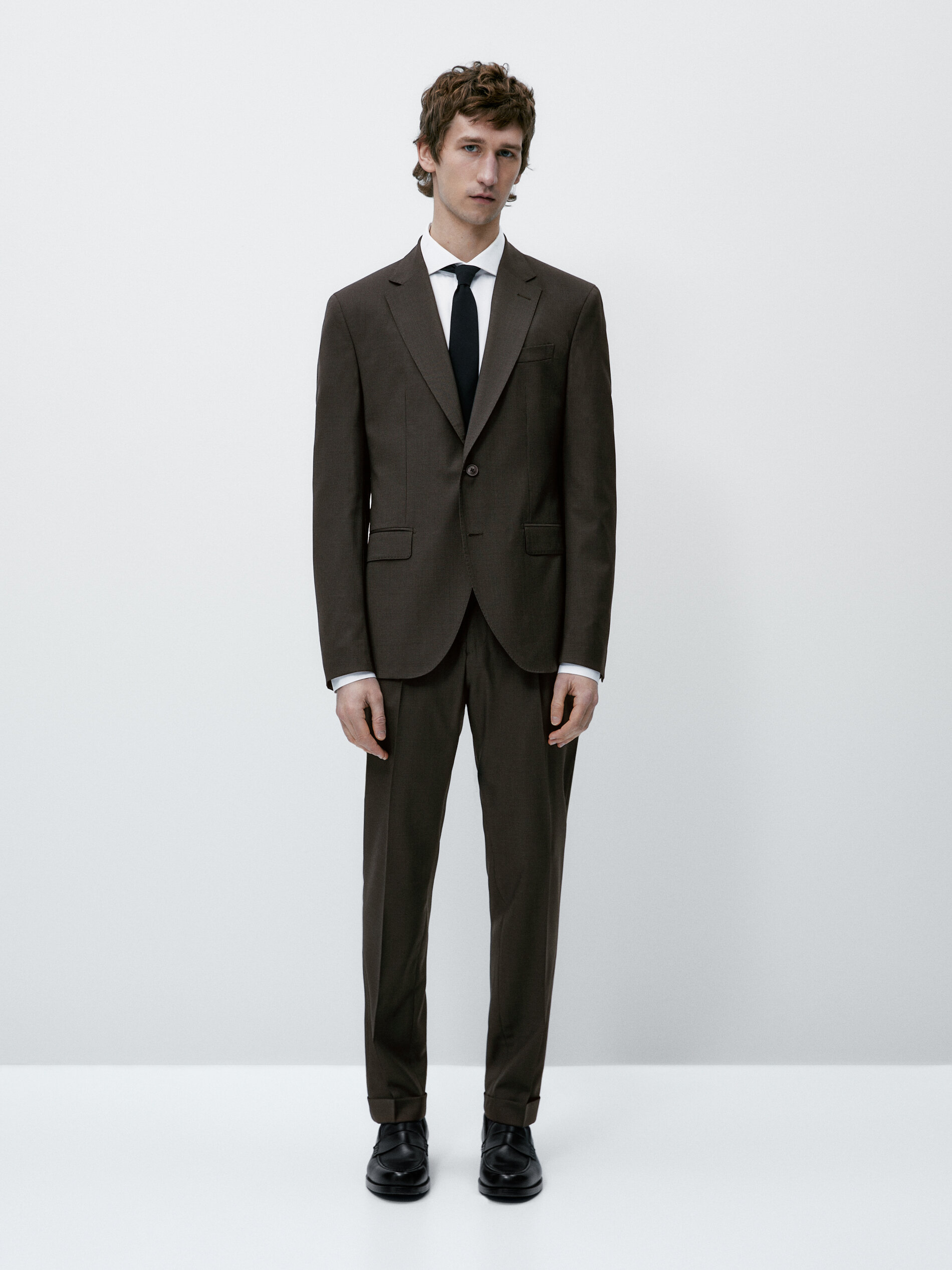 Pantalón traje lana super 120's pata de gallo - ACEITE