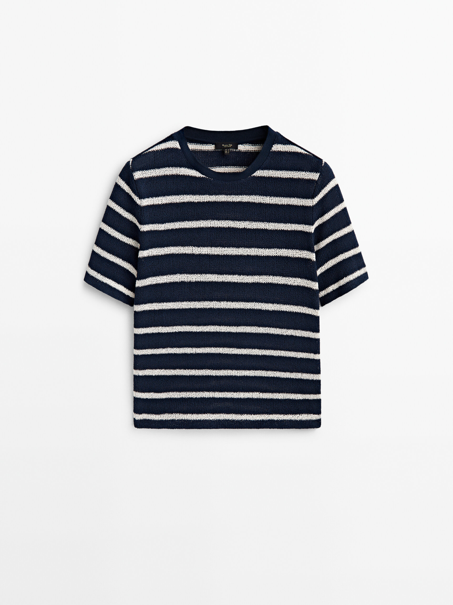 Camiseta rayas mezcla algodón estructura - AZUL MARINO