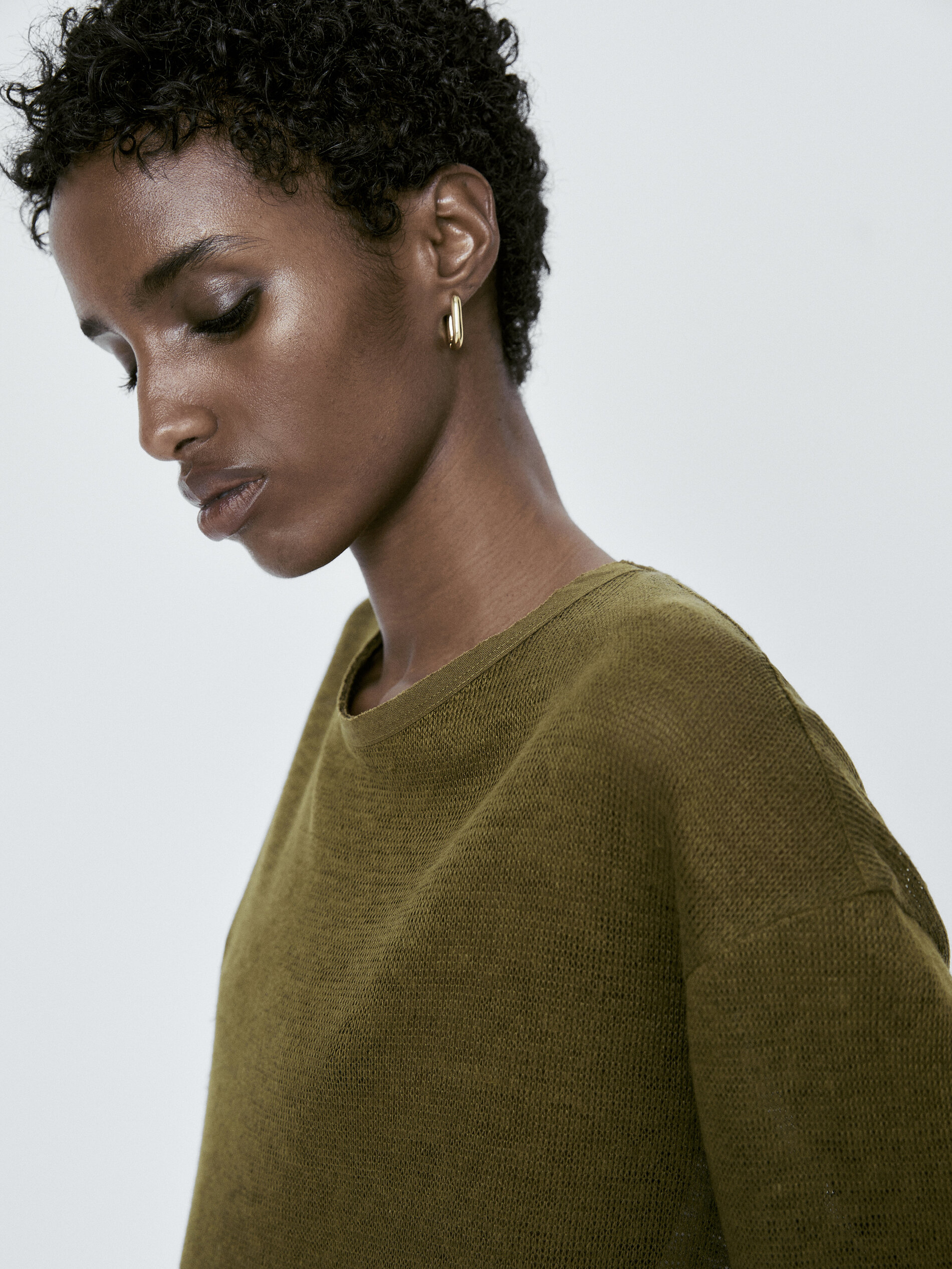 Camiseta 100% lino manga 3/4 - KAKI