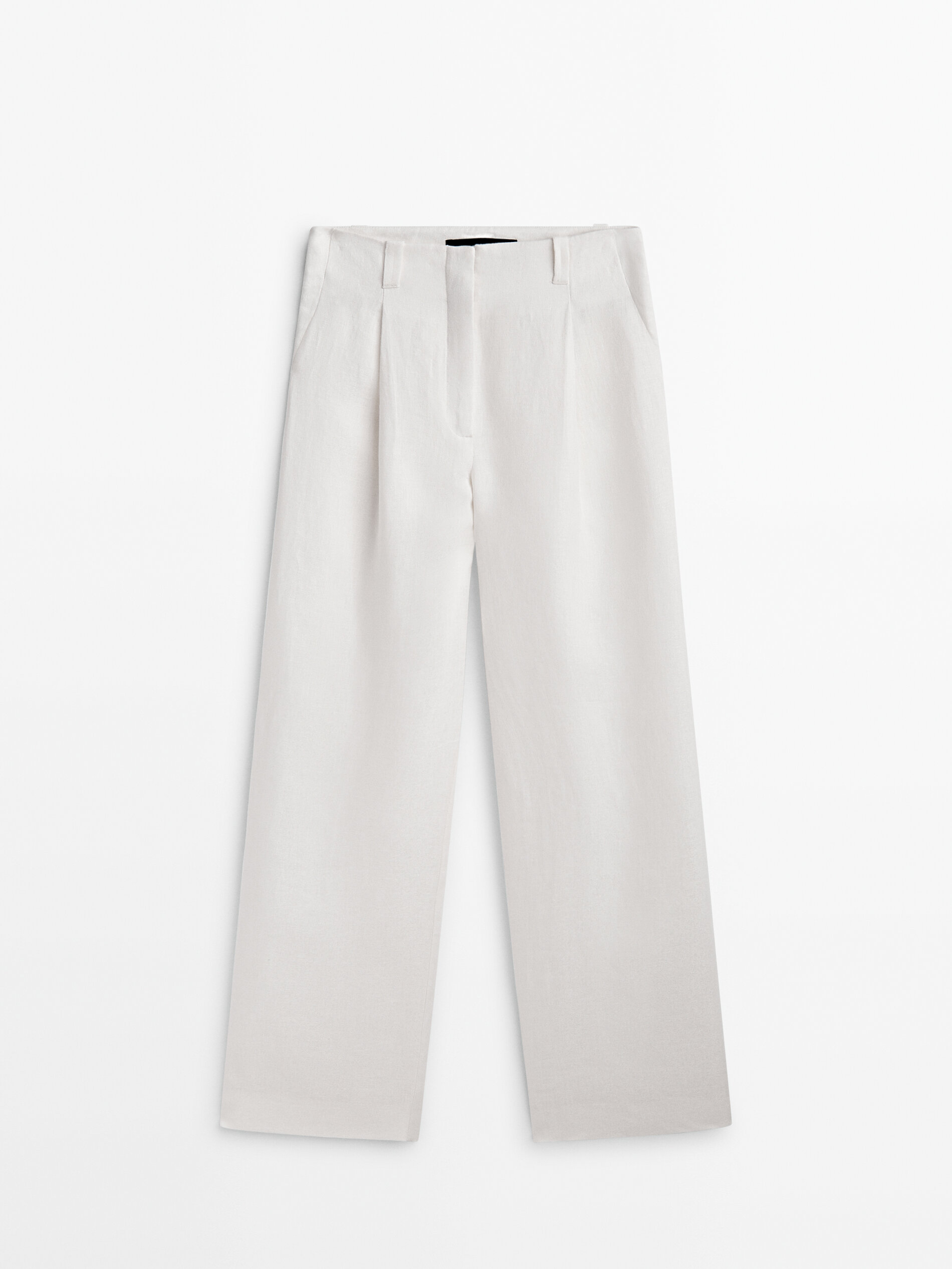 Pantalón pinzas lino jacquard -Studio - BLANCO