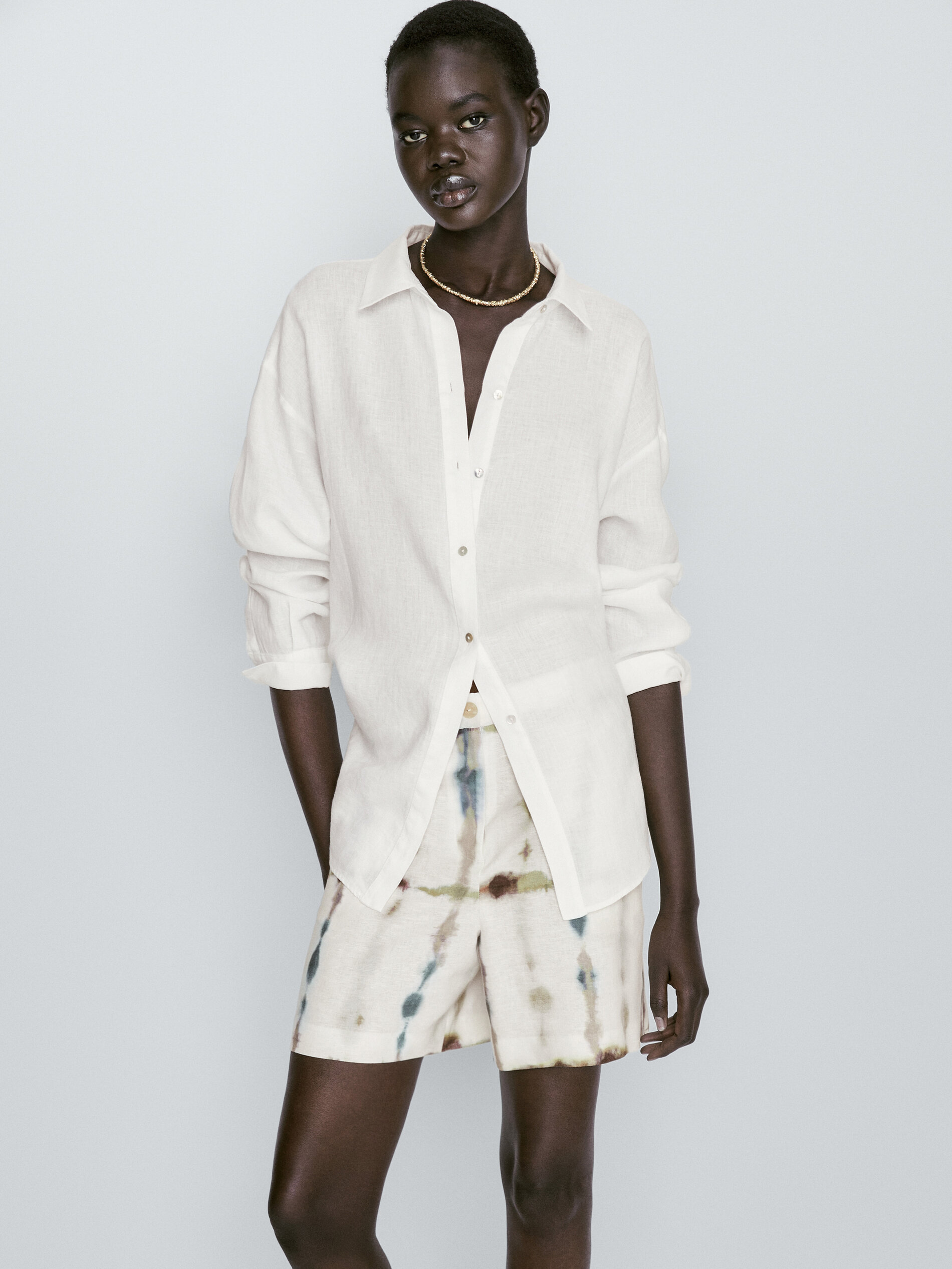 Bermuda con lino y algodón tie dye - AZUL