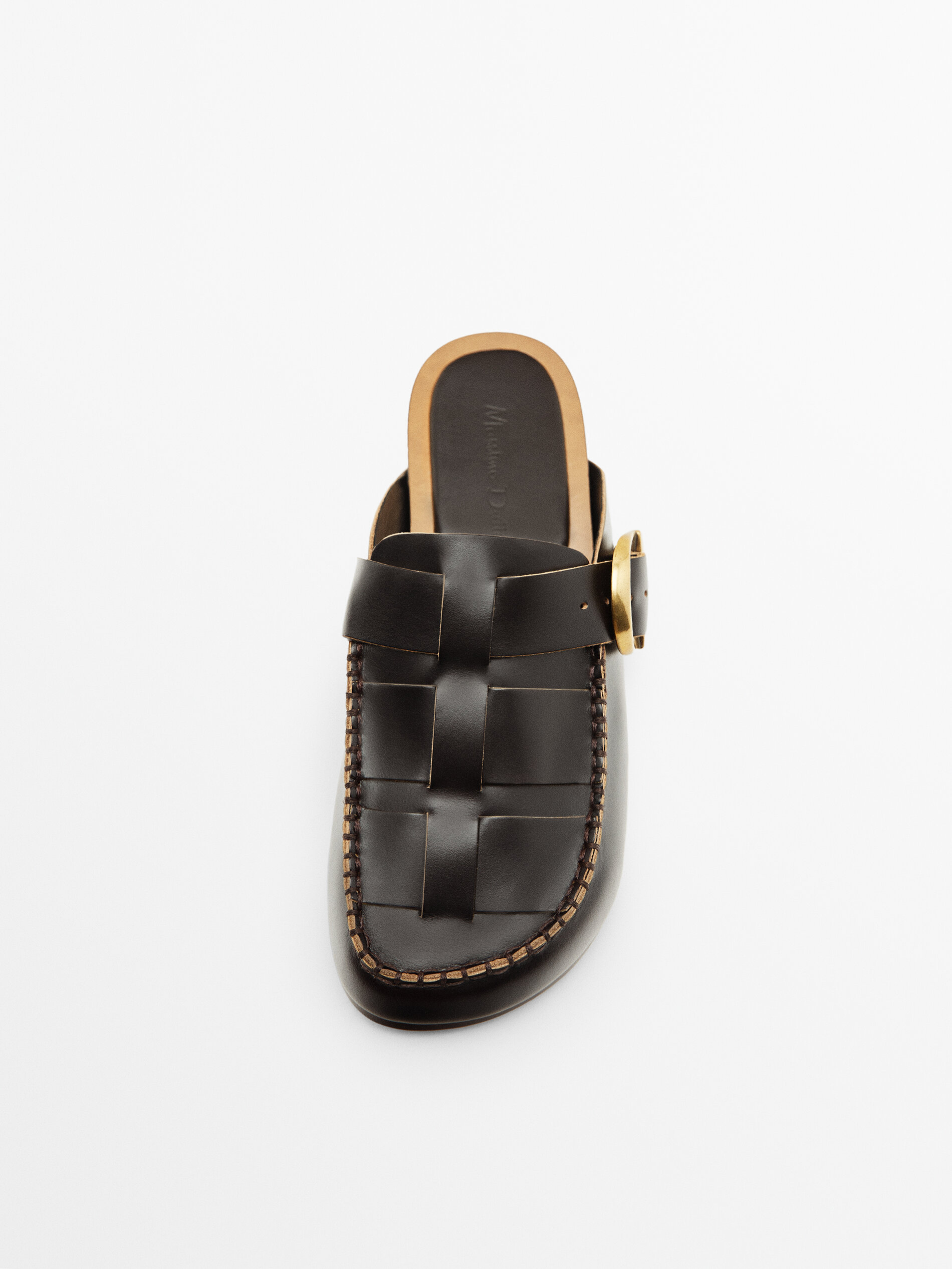 Zueco piel bordón piezas - MARRÓN