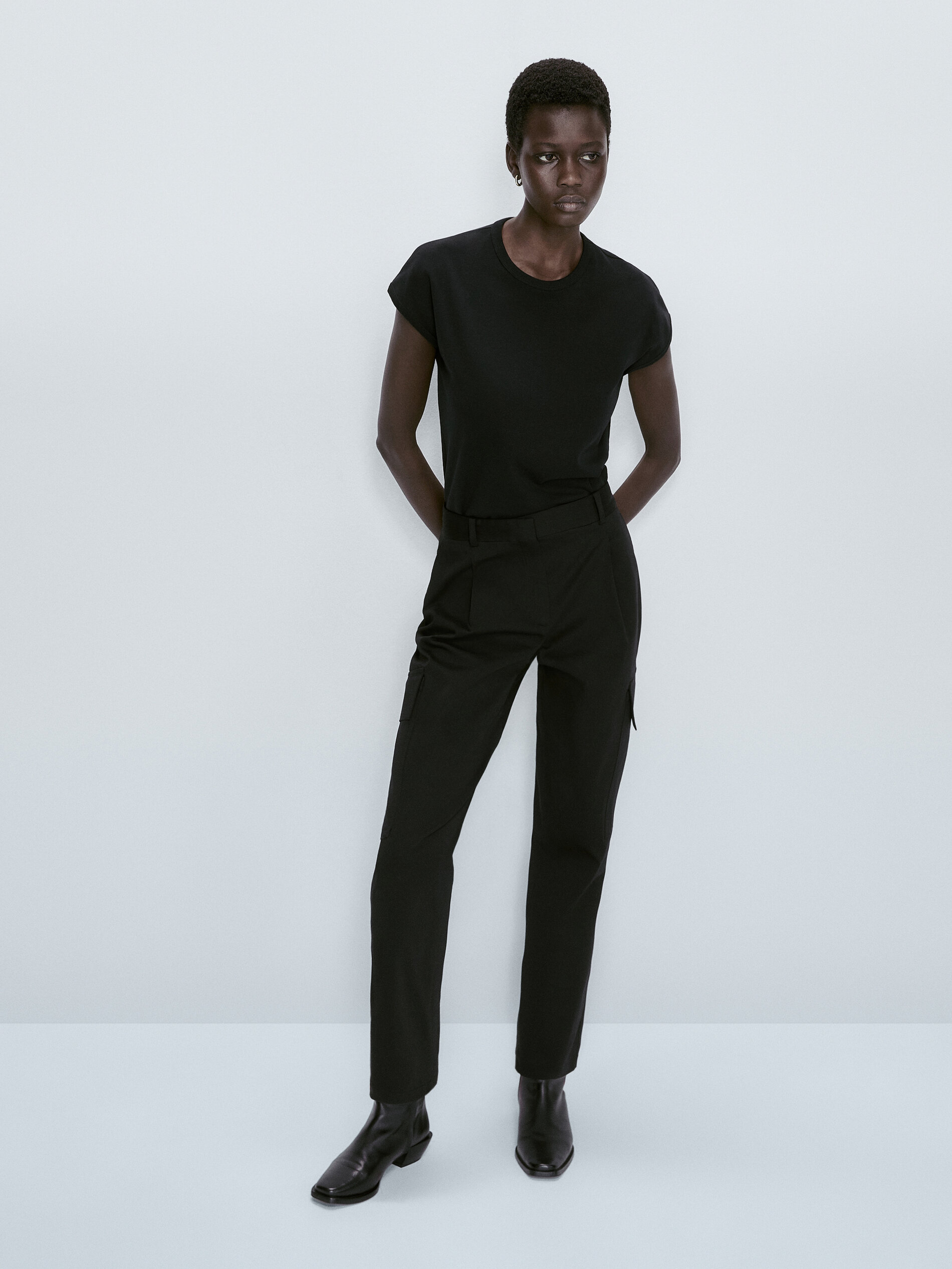 Camiseta manga caída algodón - NEGRO