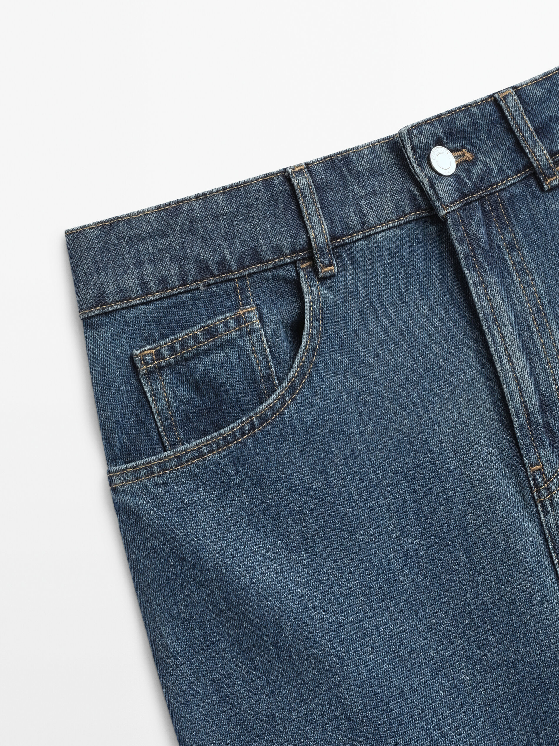 Falda midi denim tiro alto - AZUL MEDIO