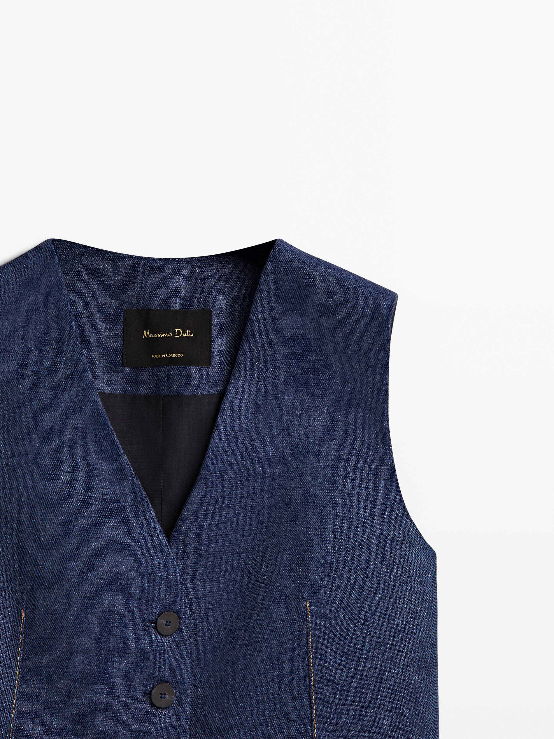 Chaleco corto traje lino pespuntes - AZUL MARINO