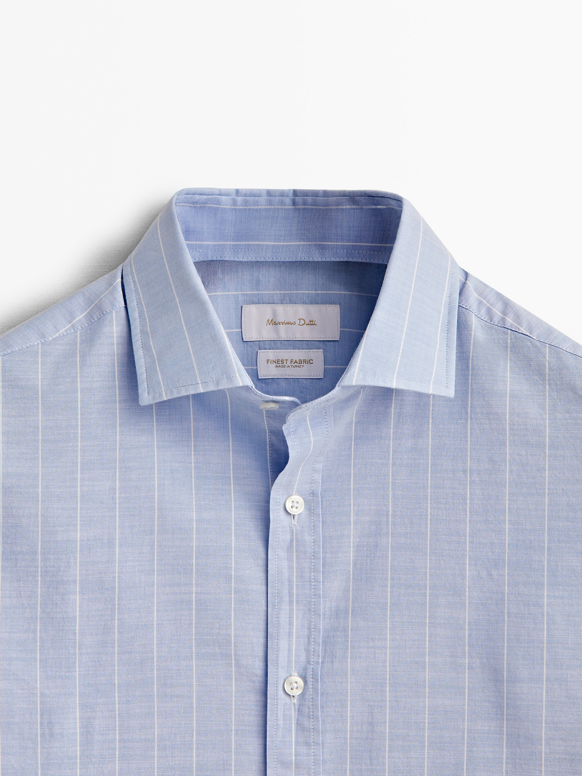 Camisa rayas algodón flamé regular fit - CELESTE