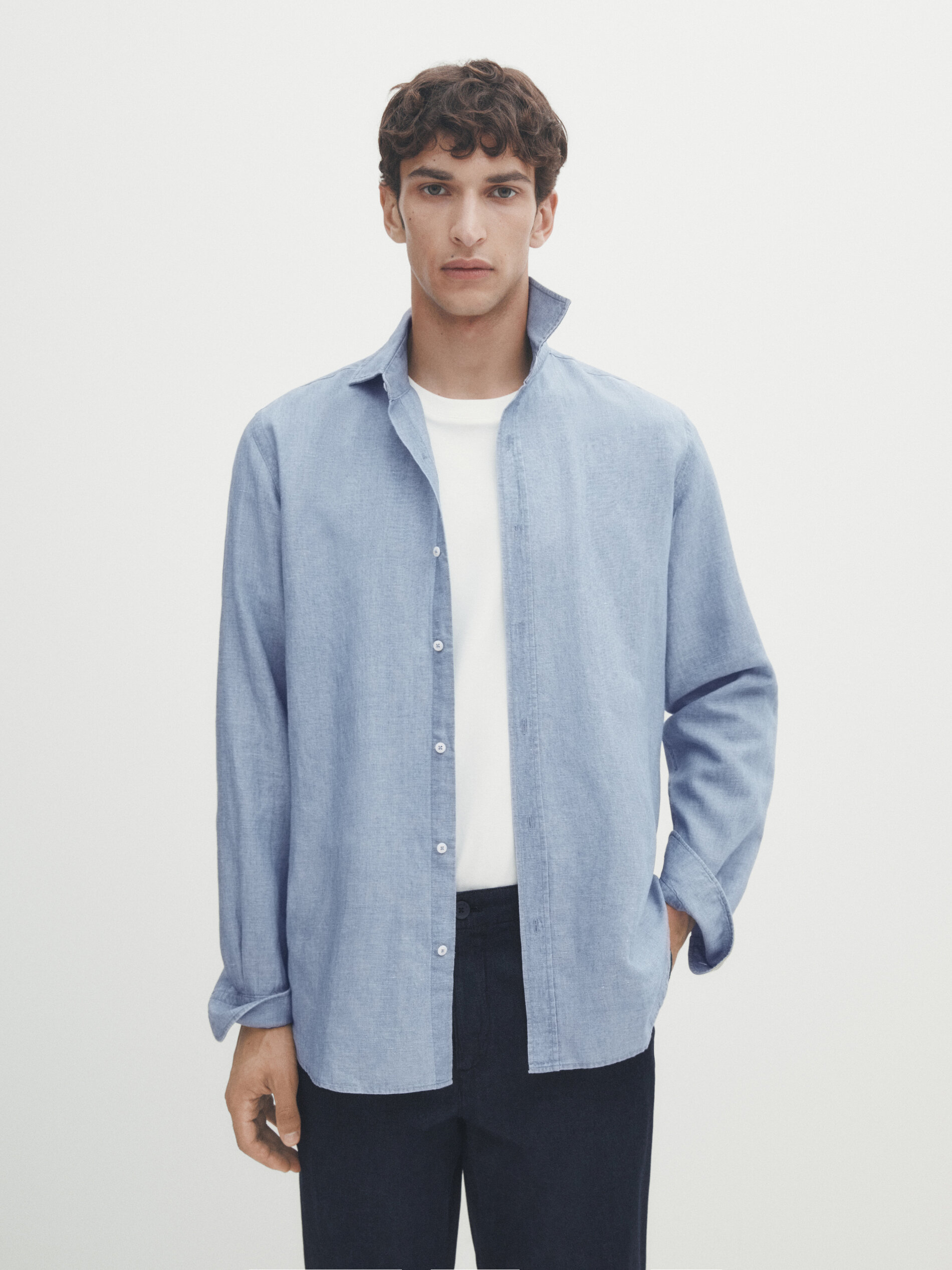 Camisa chambray slim fit - Azul Claro