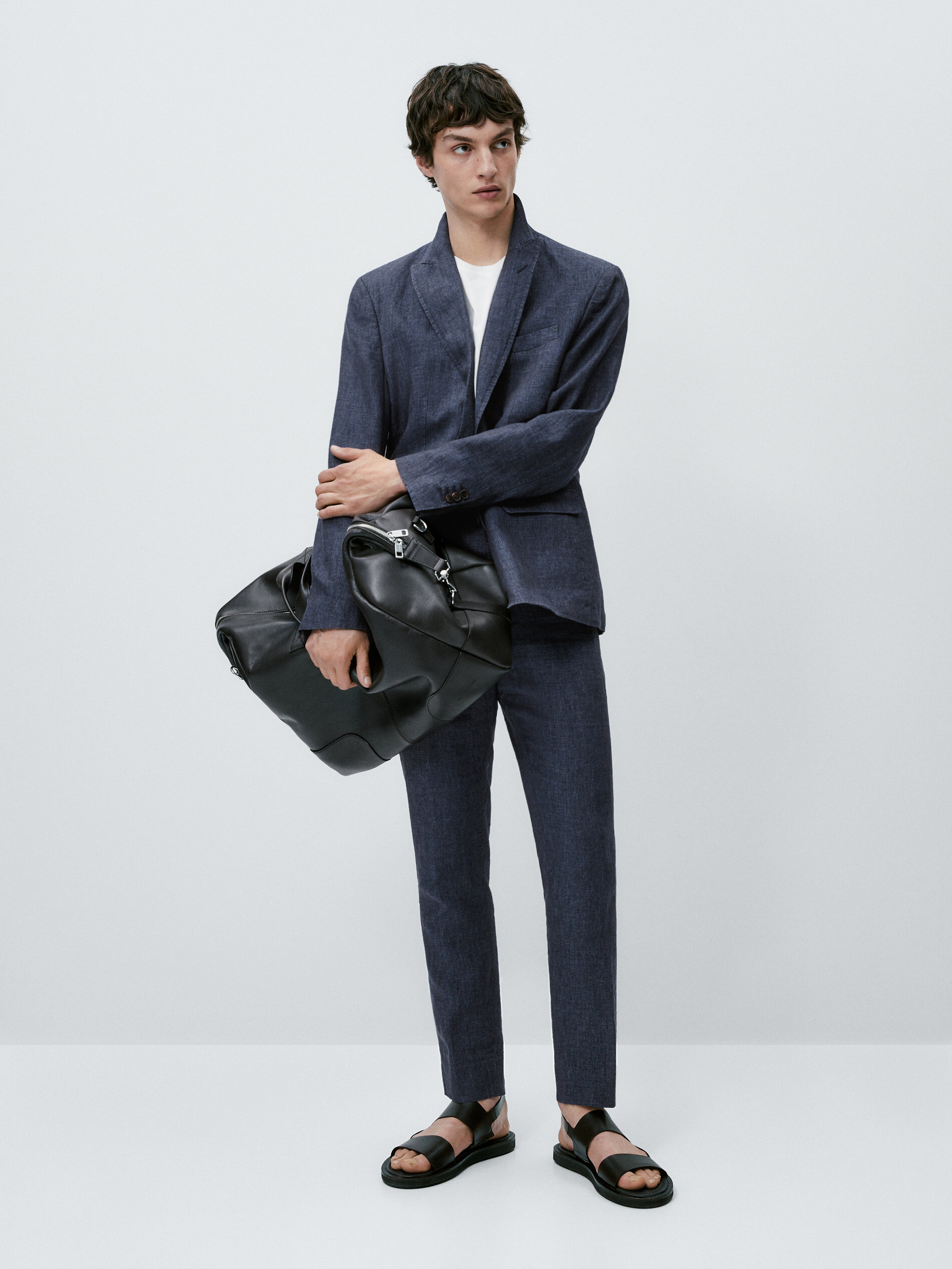 Americana traje lino lavado pata de gallo - AZUL