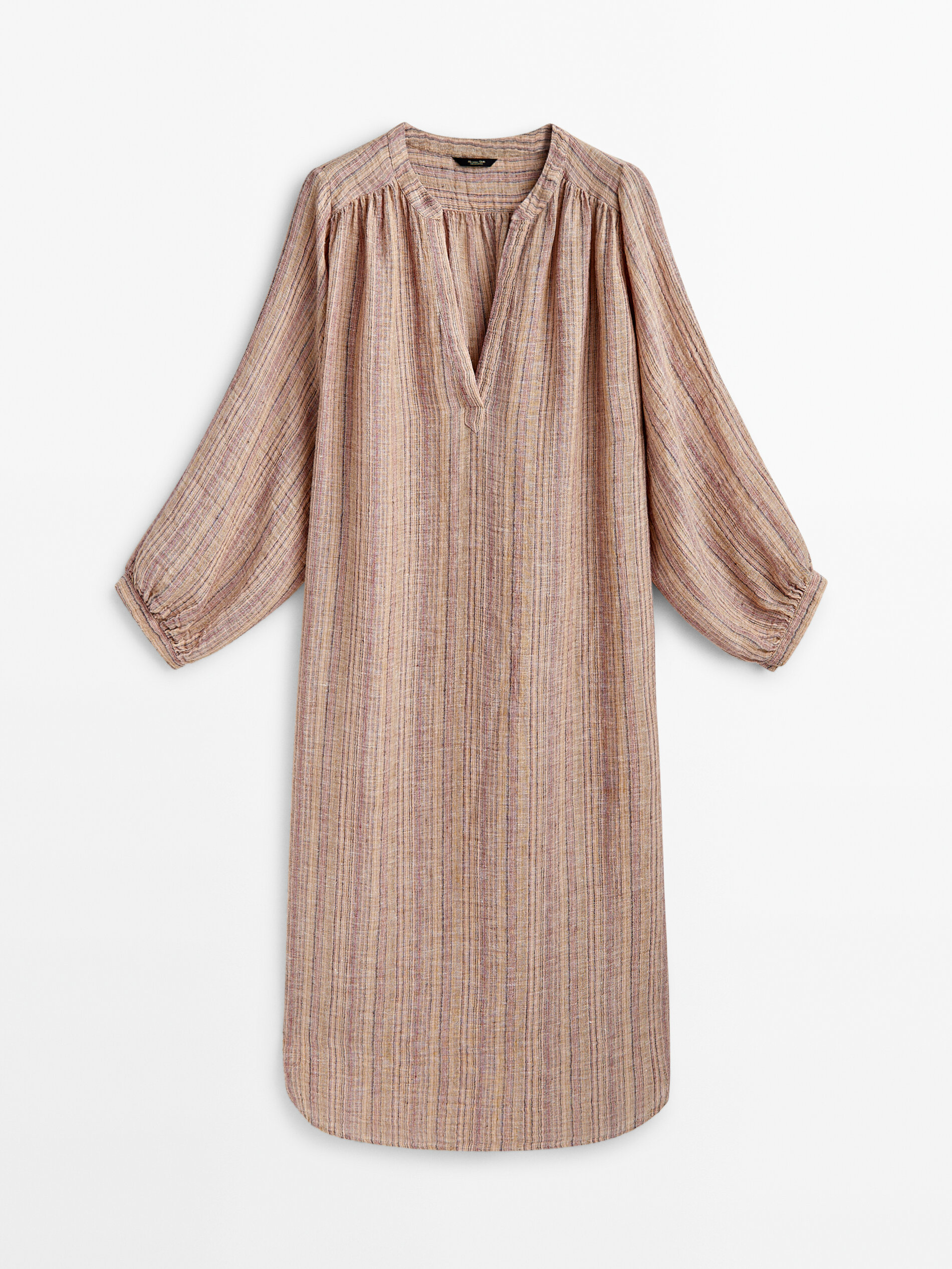 Vestido túnica rayas mezcla lino - Combinado