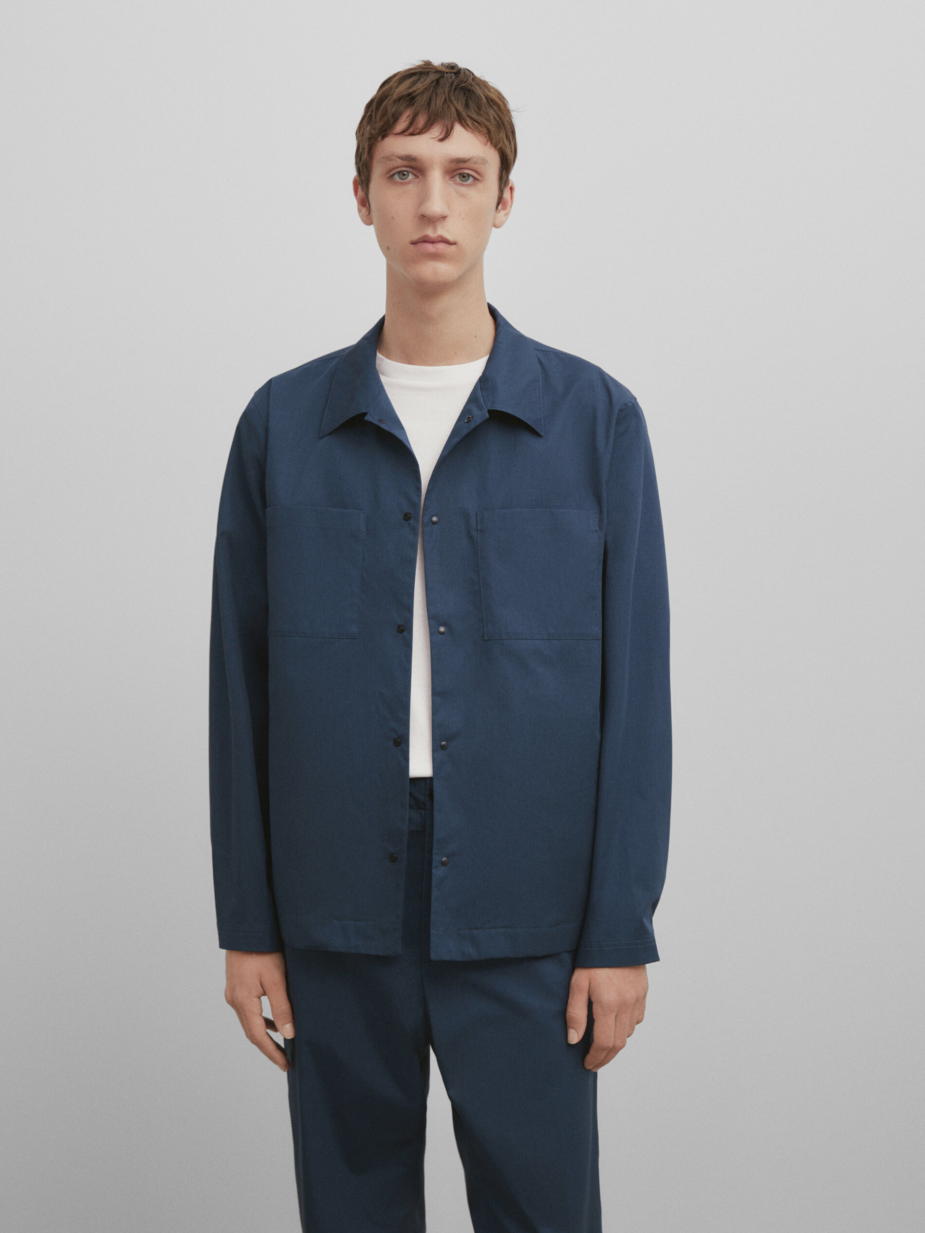 Sobrecamisa algodón botones snaps -Studio - PETRÓLEO DELAVADO