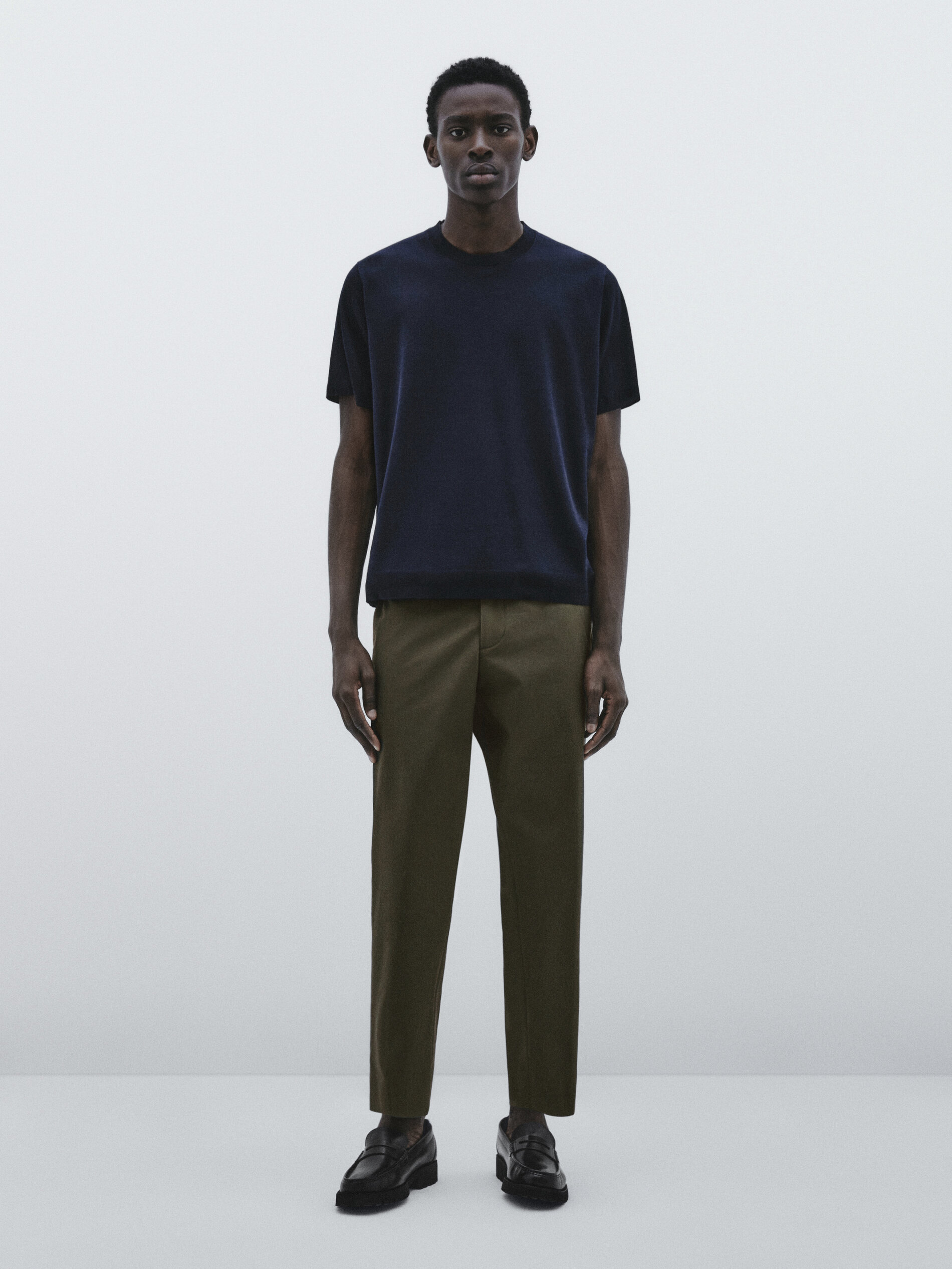 Pantalón traje mezcla algodón stretch -Studio - KAKI OSCURO