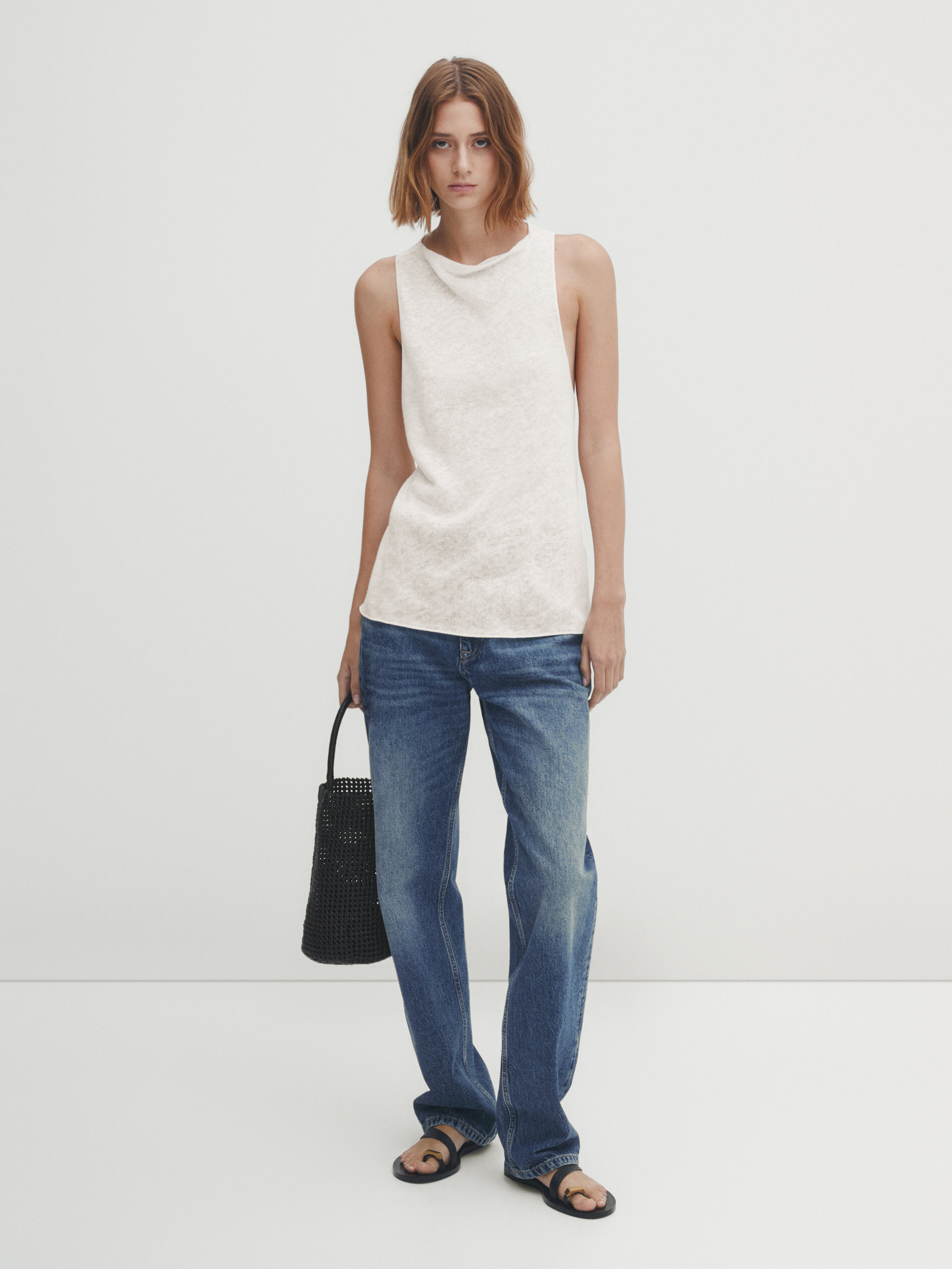 Camiseta lino espalda cruzada - CRUDO